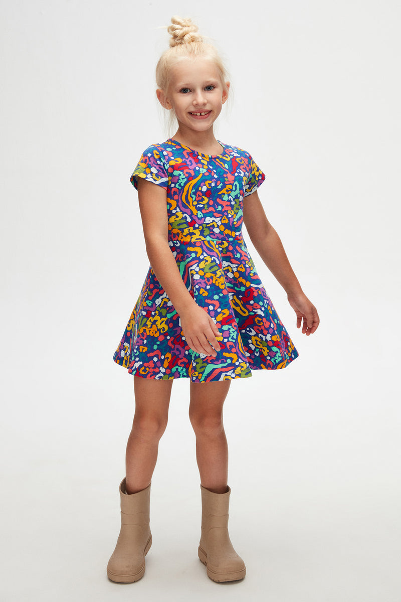 Abstract Leopard Girls Patterned Short Sleeve Dress