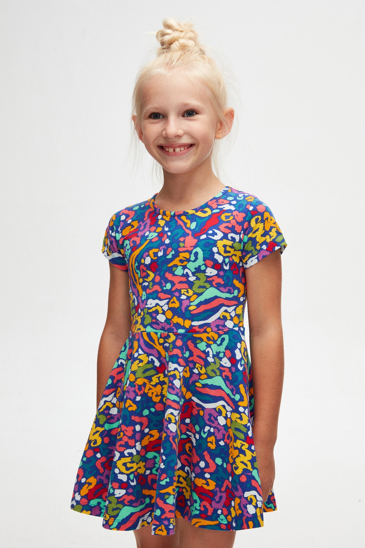 Abstract Leopard Girls Patterned Short Sleeve Dress