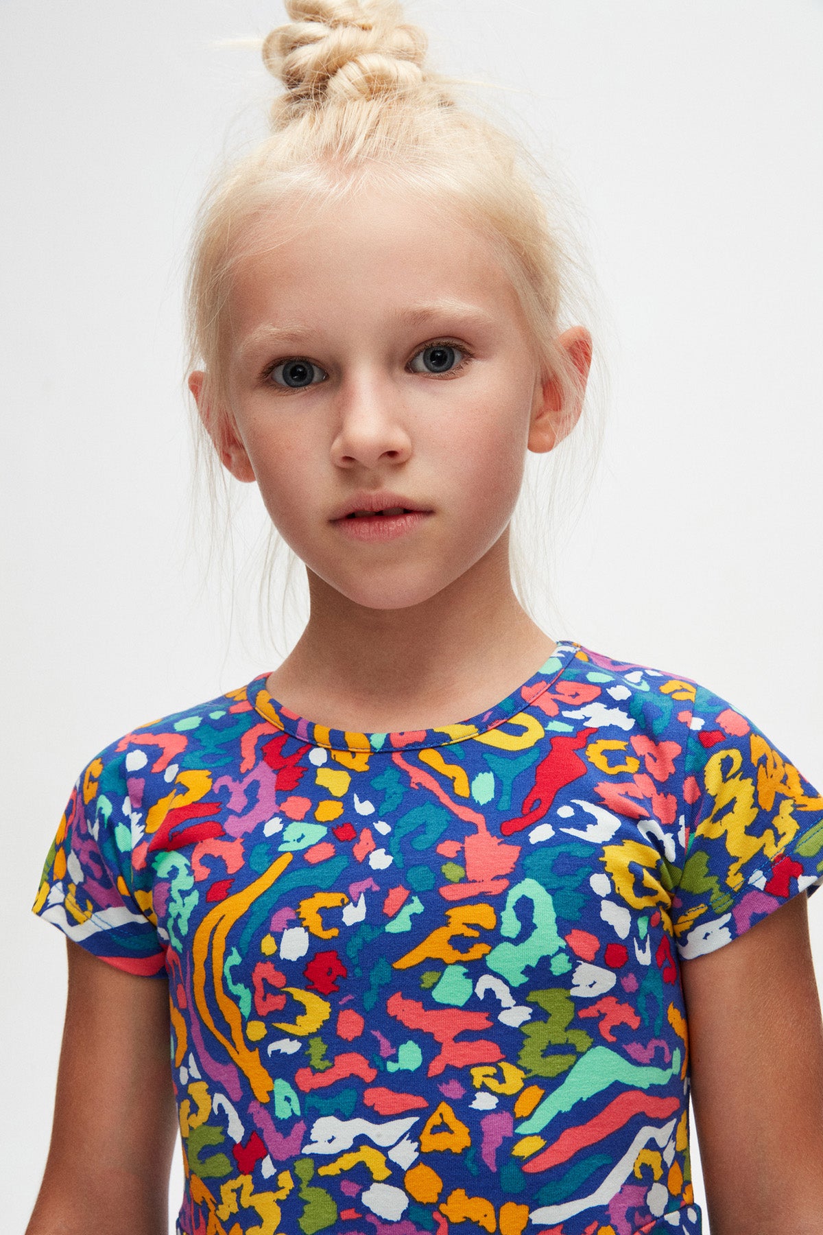 Abstract Leopard Girls Patterned Short Sleeve Dress