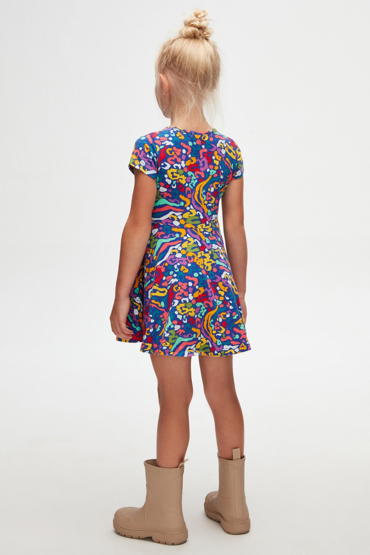 Abstract Leopard Girls Patterned Short Sleeve Dress