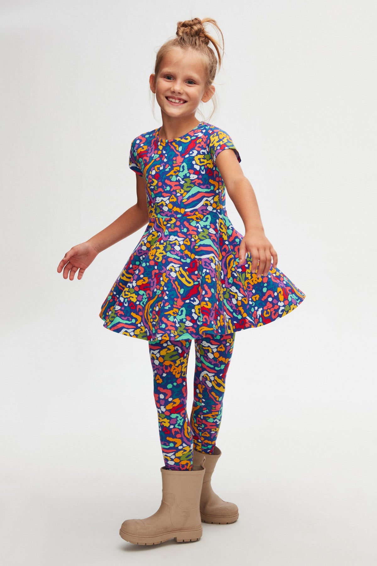 Abstract Leopard Girls Patterned Short Sleeve Dress