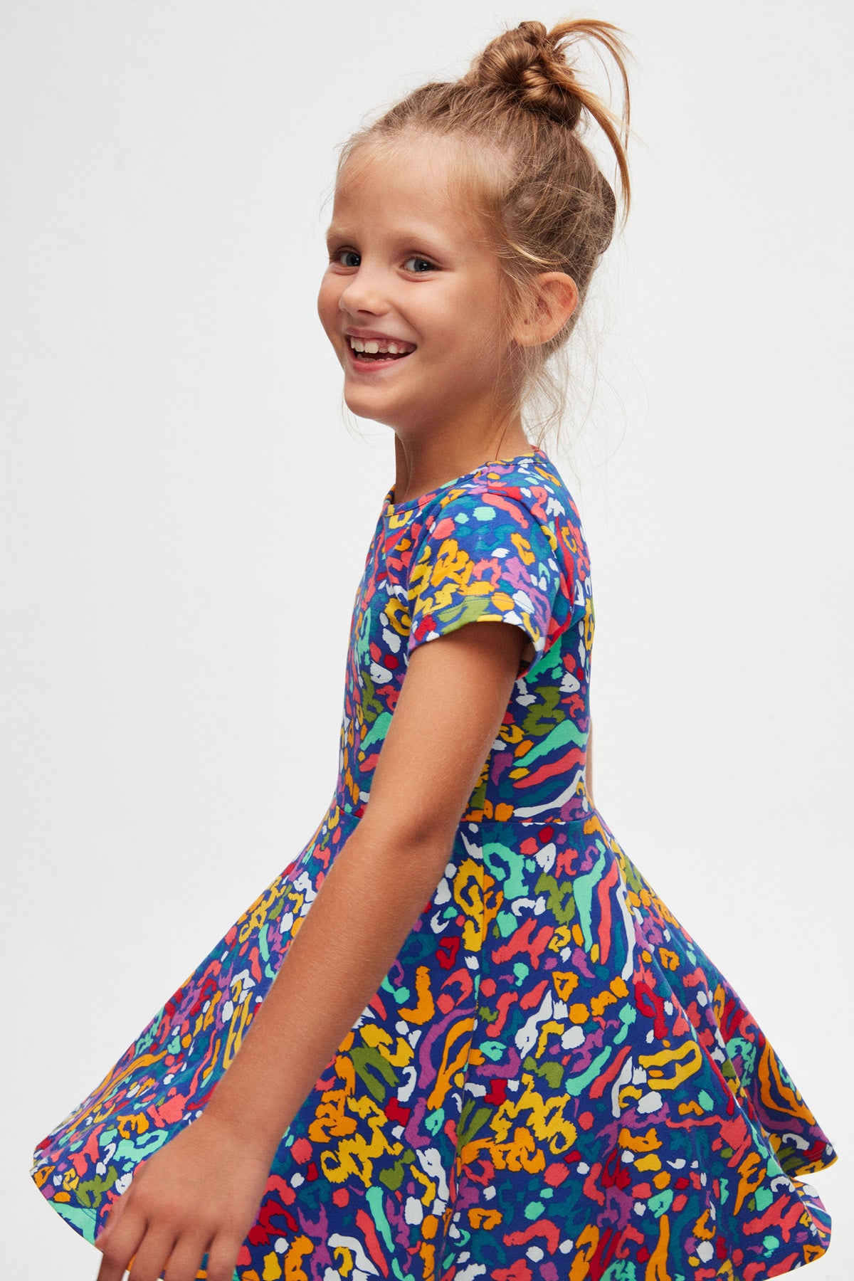 Abstract Leopard Girls Patterned Short Sleeve Dress_sizechart