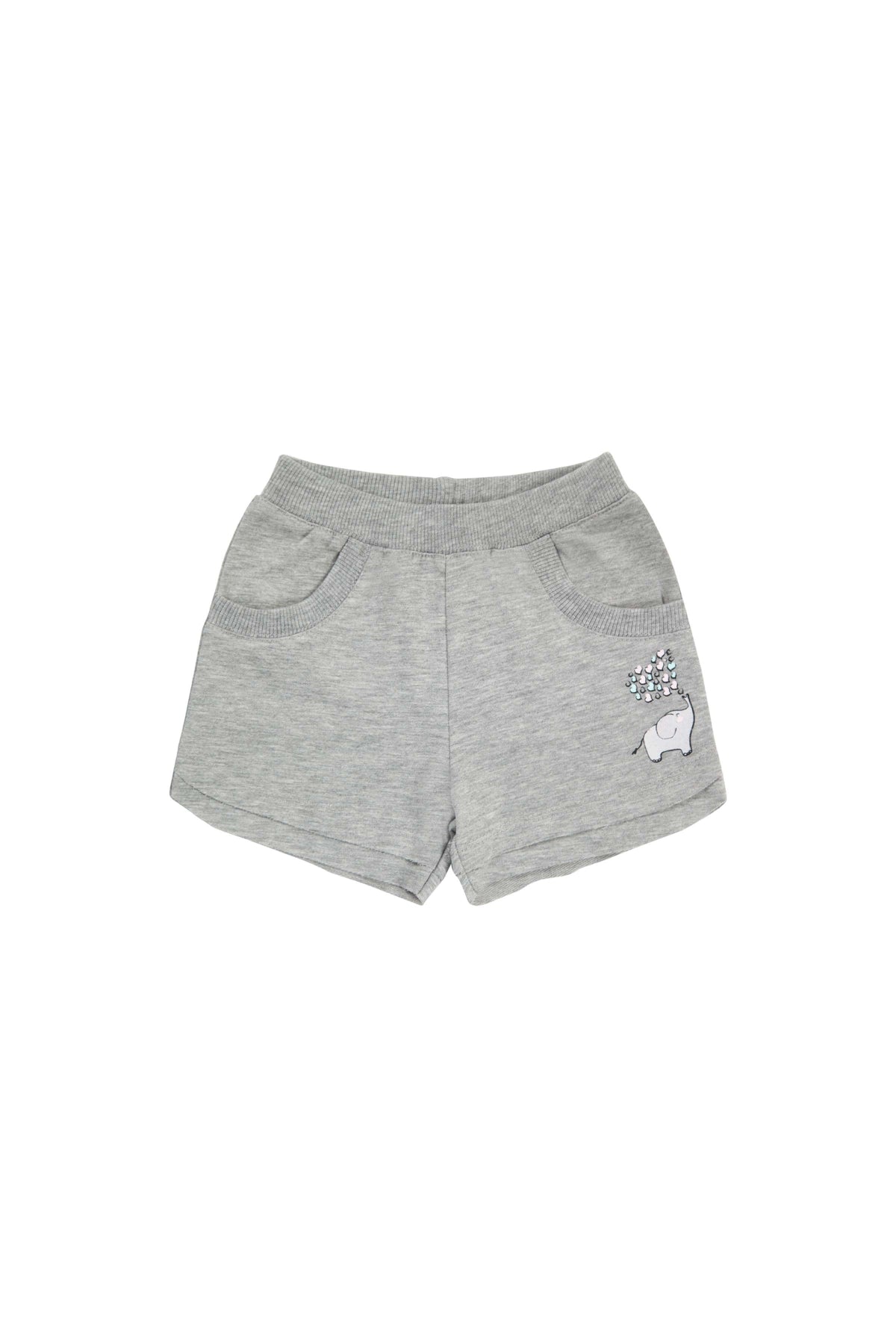 Girls' Elephant Print French Terry Shorts with Pockets (ASH GRAY)