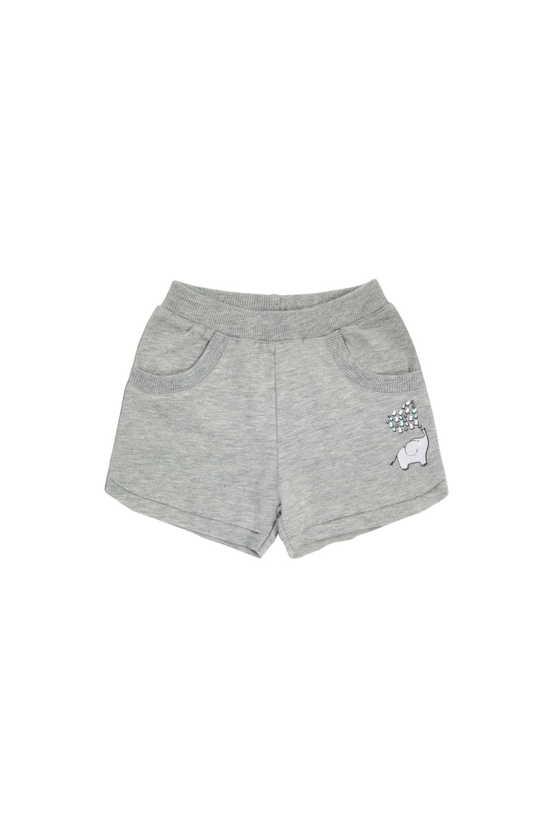 Girls' Elephant Print French Terry Shorts with Pockets (ASH GRAY)