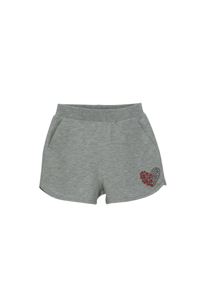 Girls' Heart Print French Terry Shorts (ASH GRAY)