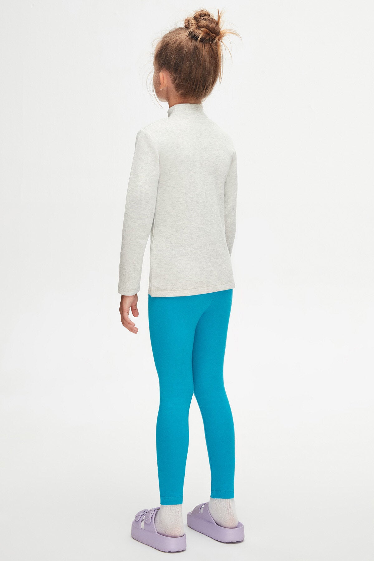 Girls' Basic Winter Mock Neck Long Sleeve T-Shirt (BRIGHT GRAY MELANGE)