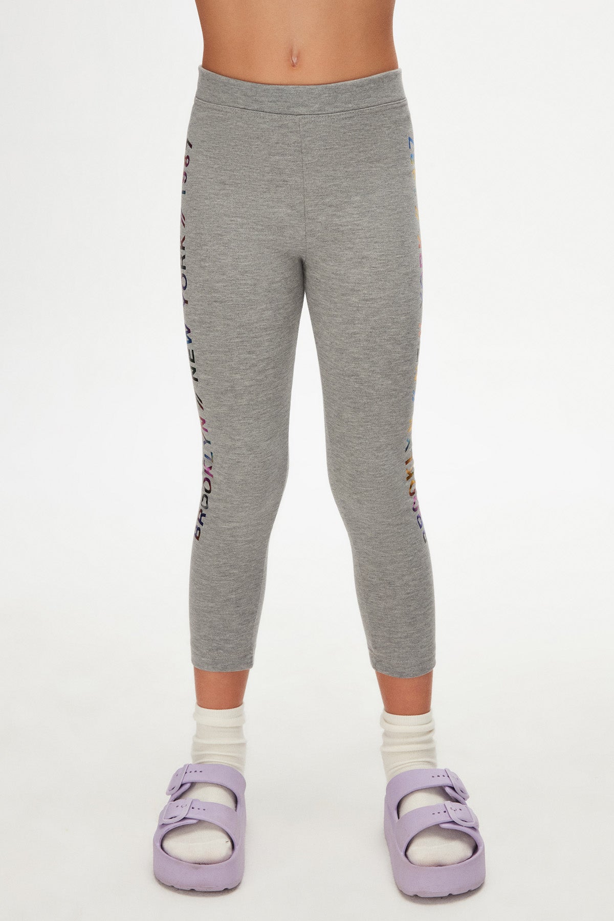 Girls' New York Printed Fleece-Lined Winter Leggings (ASH GRAY)
