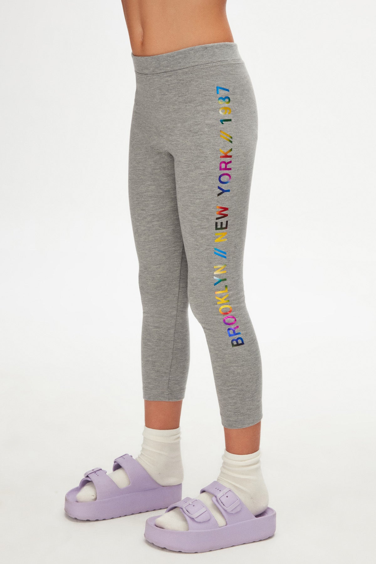 Girls' New York Printed Fleece-Lined Winter Leggings (ASH GRAY)