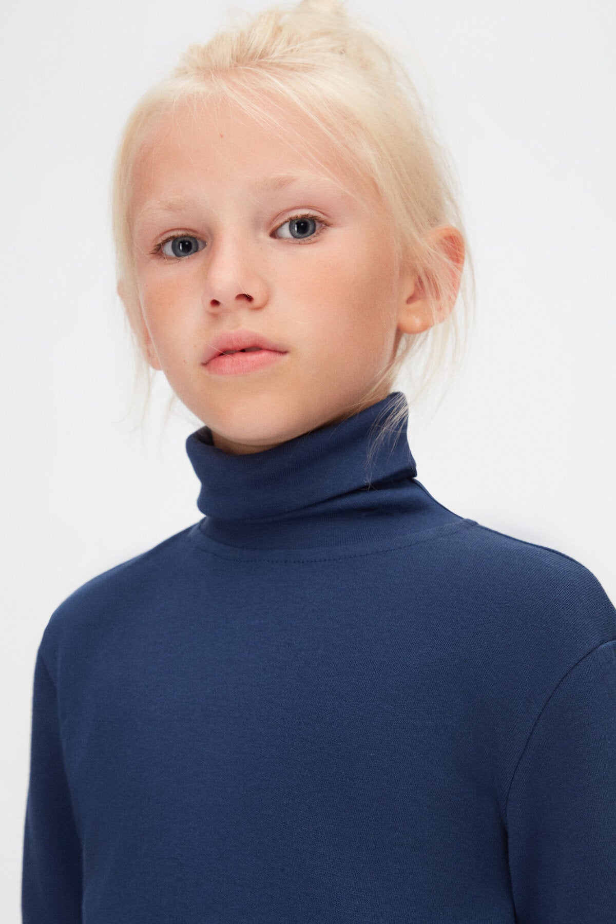 Girls' Basic Winter Full Turtleneck Long Sleeve T-Shirt (NAVY)