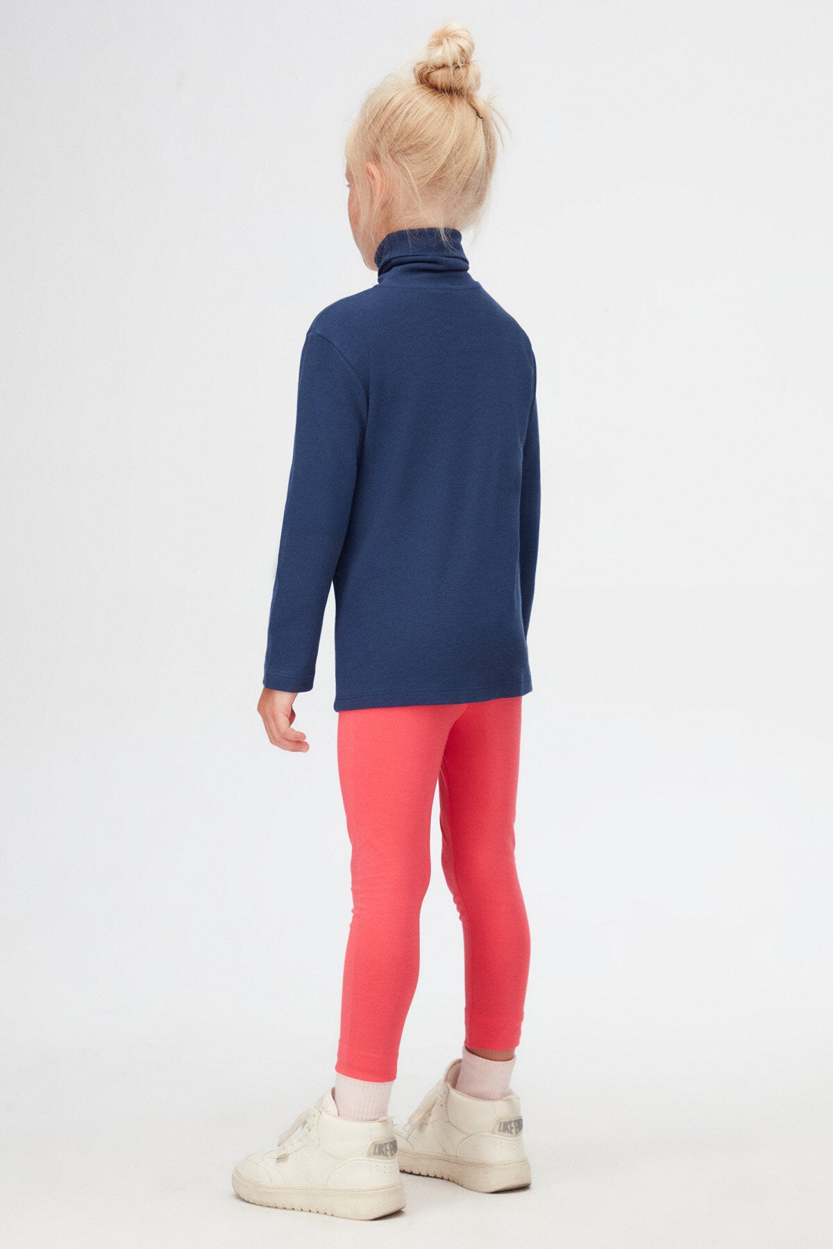 Girls' Basic Winter Full Turtleneck Long Sleeve T-Shirt (NAVY)