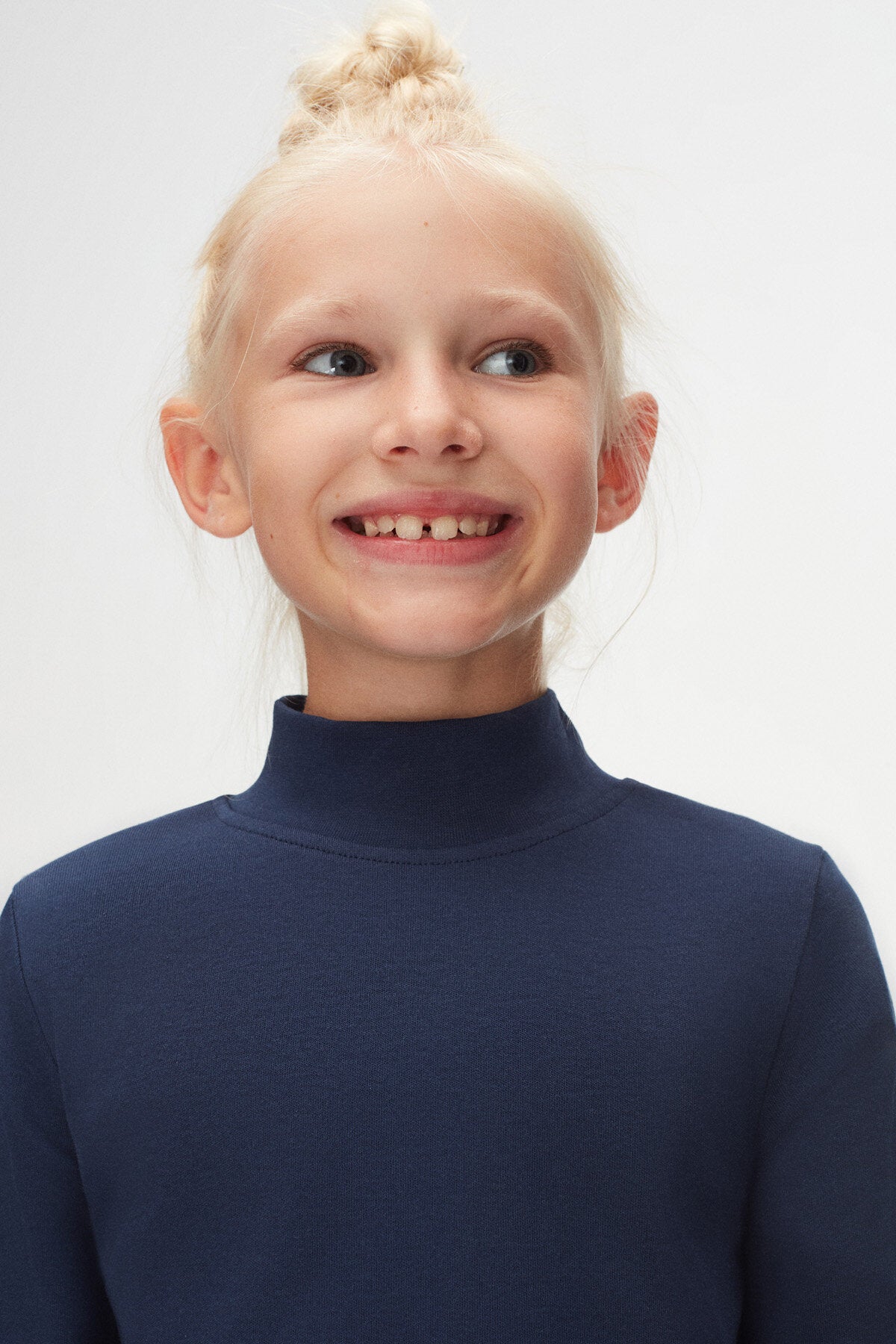Girls' Basic Winter Mock Neck Long Sleeve T-Shirt (NAVY)