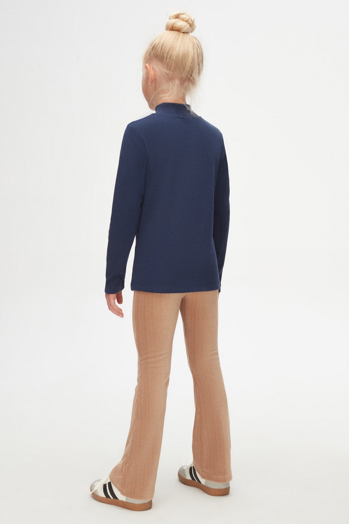 Girls' Basic Winter Mock Neck Long Sleeve T-Shirt (NAVY)