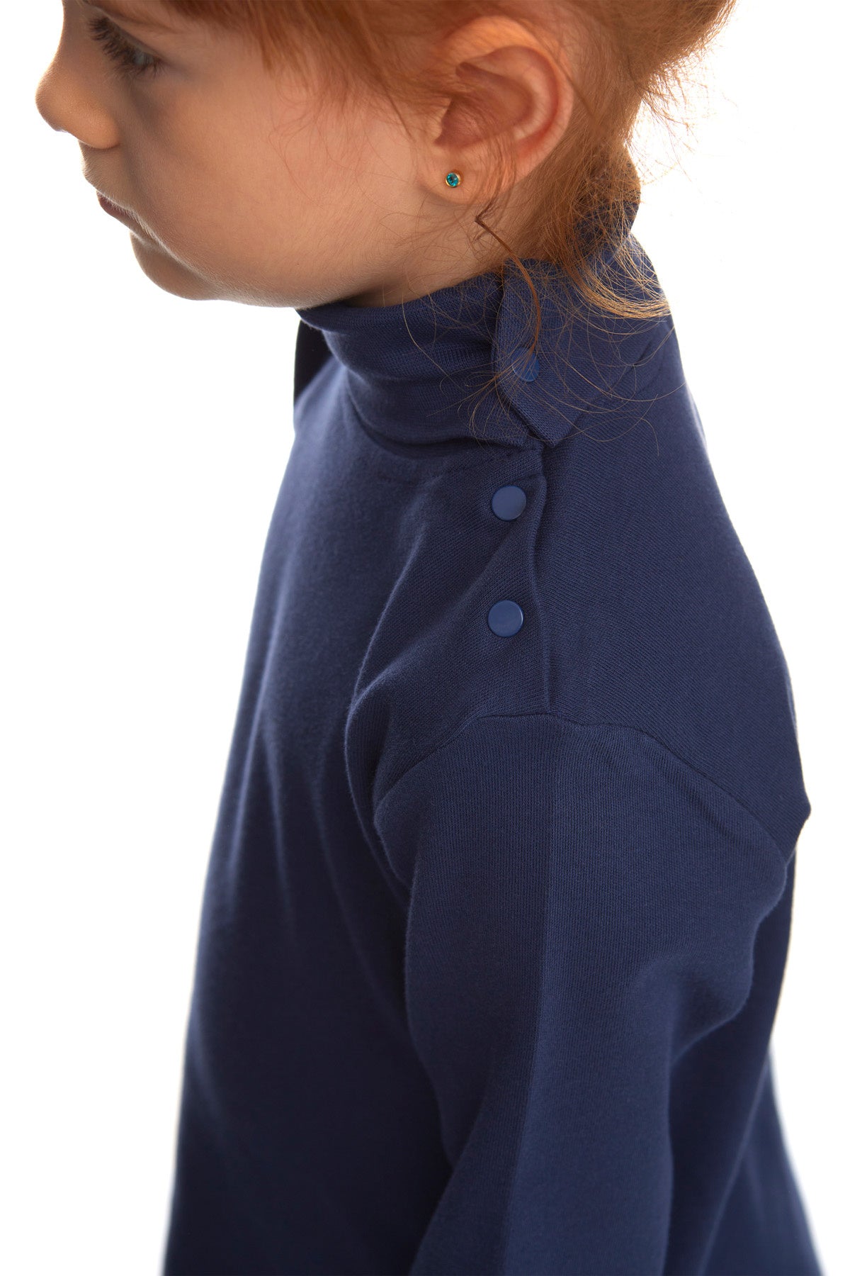 Girls' Basic Snap-Button Full Turtleneck Fleeced Winter Long Sleeve T-Shirt (NAVY)
