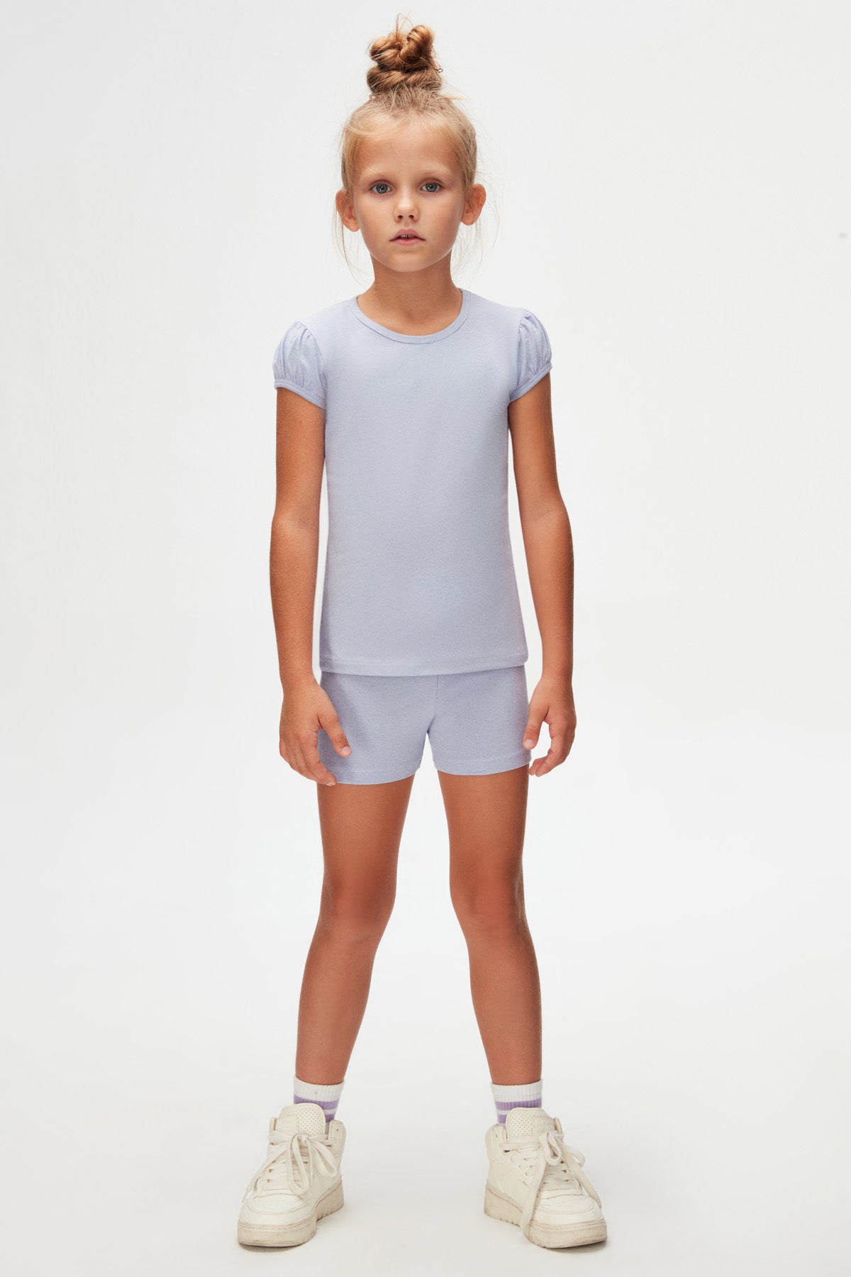 Girls' Basic Crew Neck Puff Sleeve T-Shirt (MISTY LILAC)