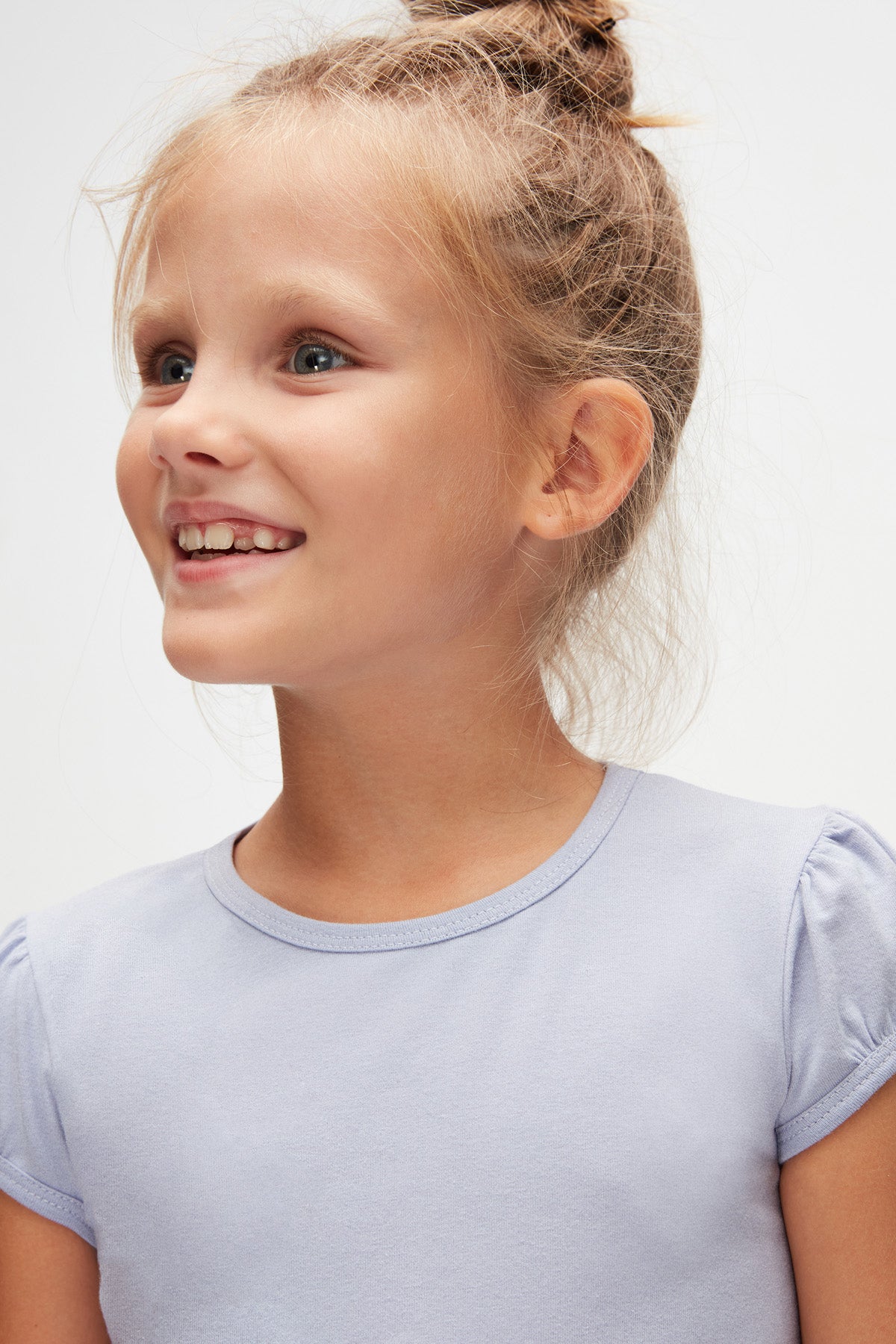Girls' Basic Crew Neck Puff Sleeve T-Shirt (MISTY LILAC)