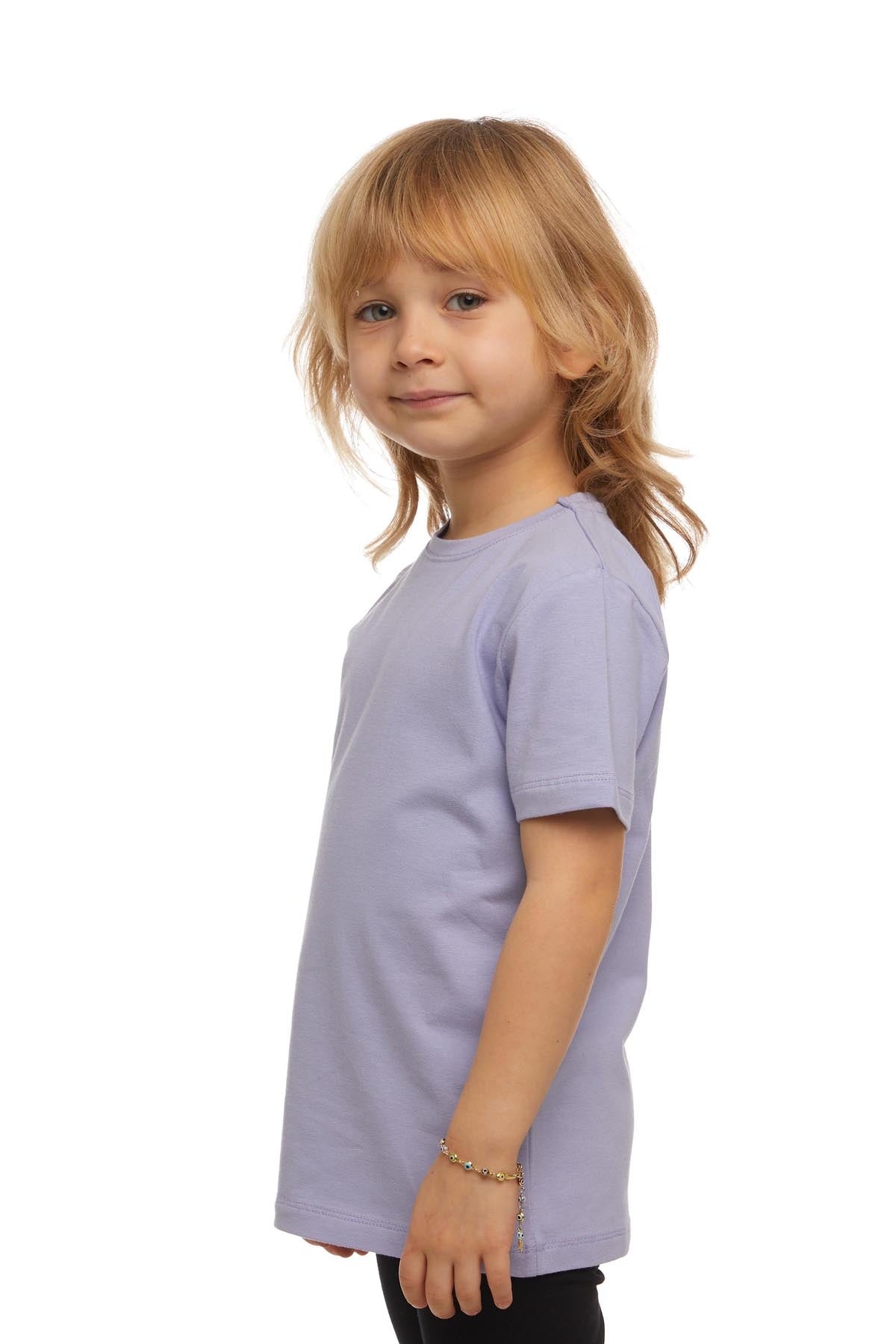 Basic Unisex Kids Crew Neck Short Sleeve T-Shirt (MISTY LILAC)