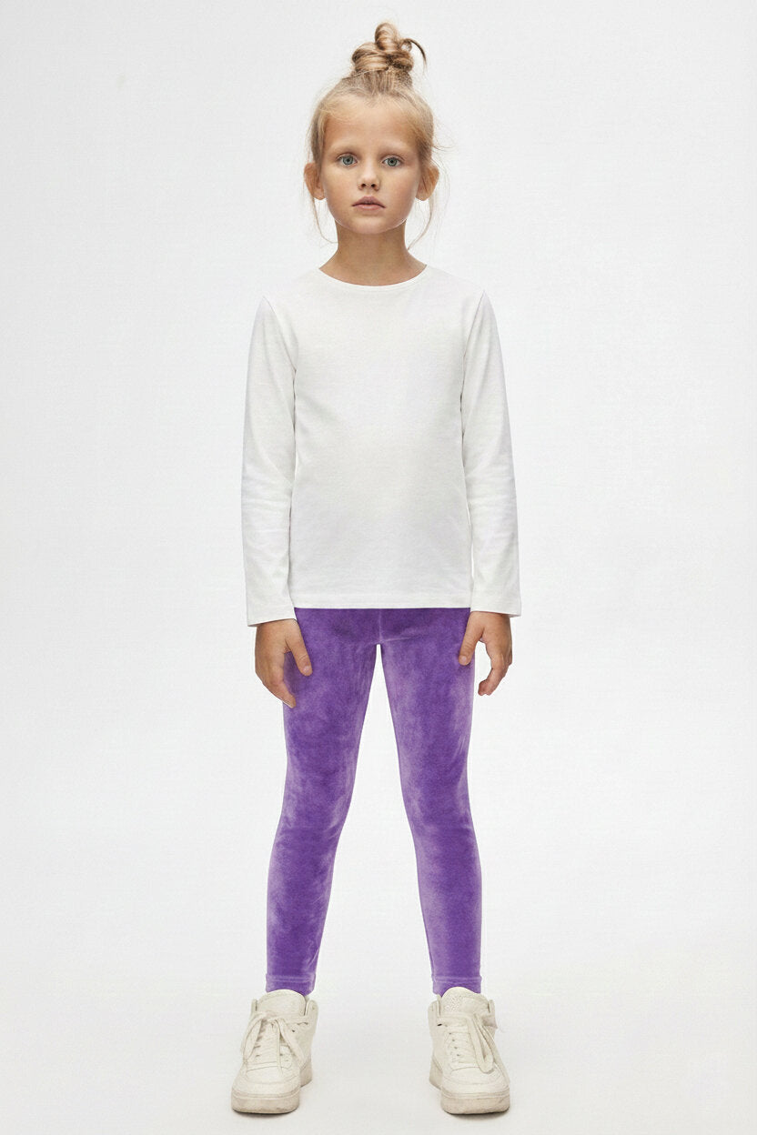 Girls' Velvet Full-Length Leggings (MISTY LILAC)