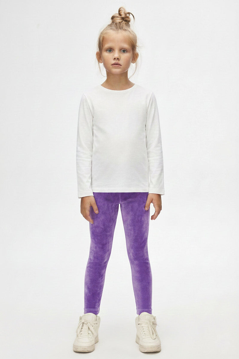 Girls' Velvet Full-Length Leggings (MISTY LILAC)