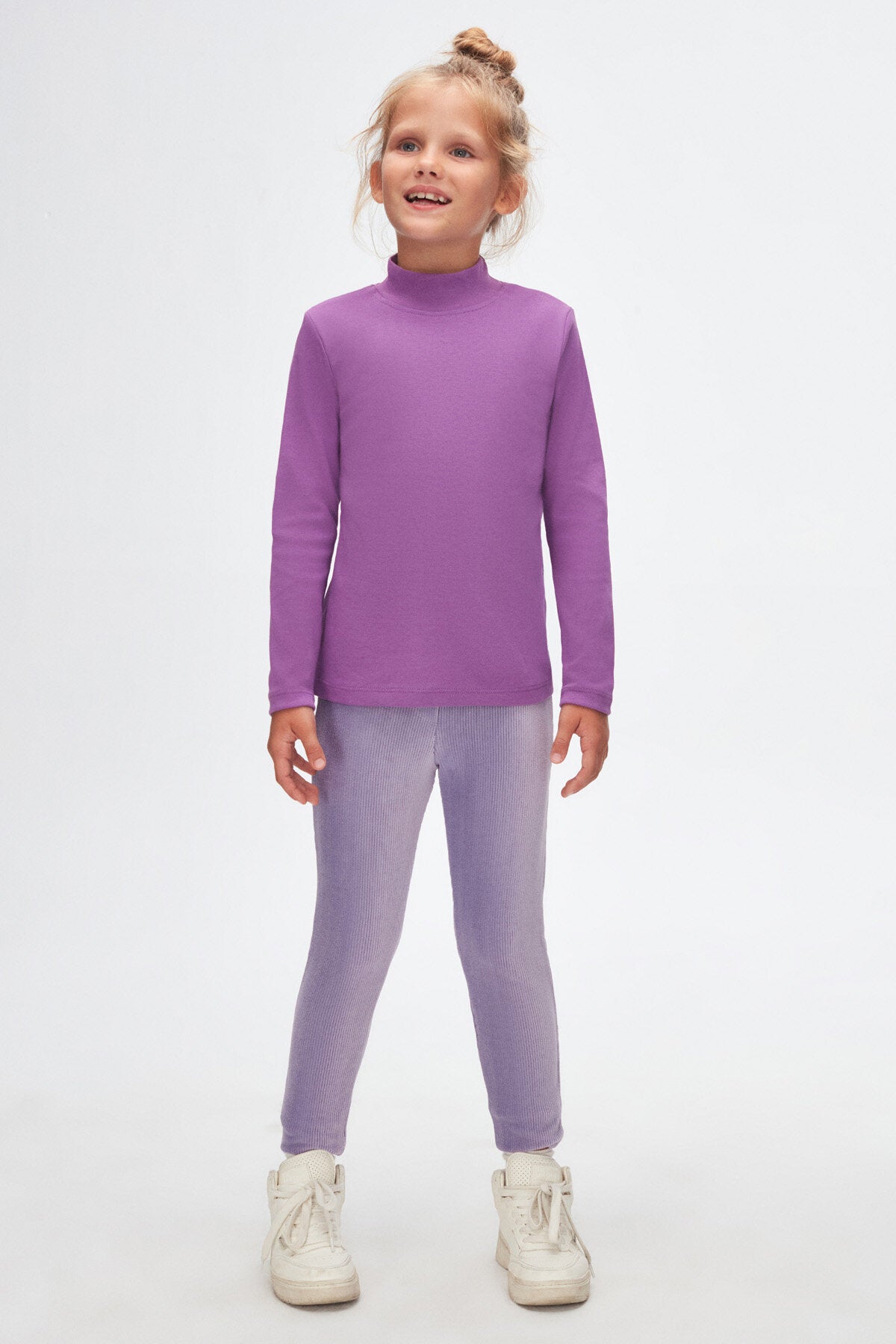 Girls' Basic Winter Mock Neck Long Sleeve T-Shirt (VIOLET)