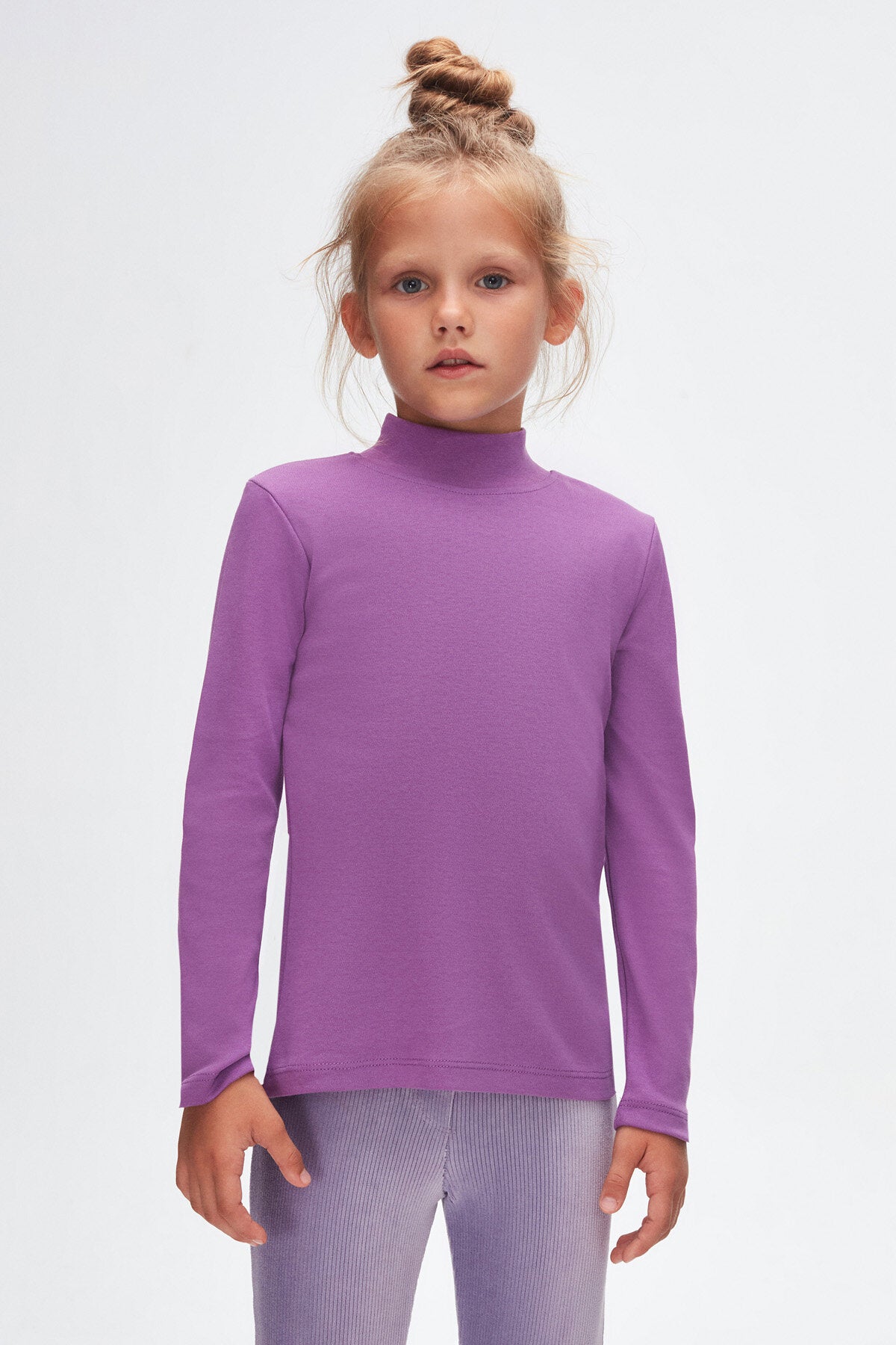 Girls' Basic Winter Mock Neck Long Sleeve T-Shirt (VIOLET)
