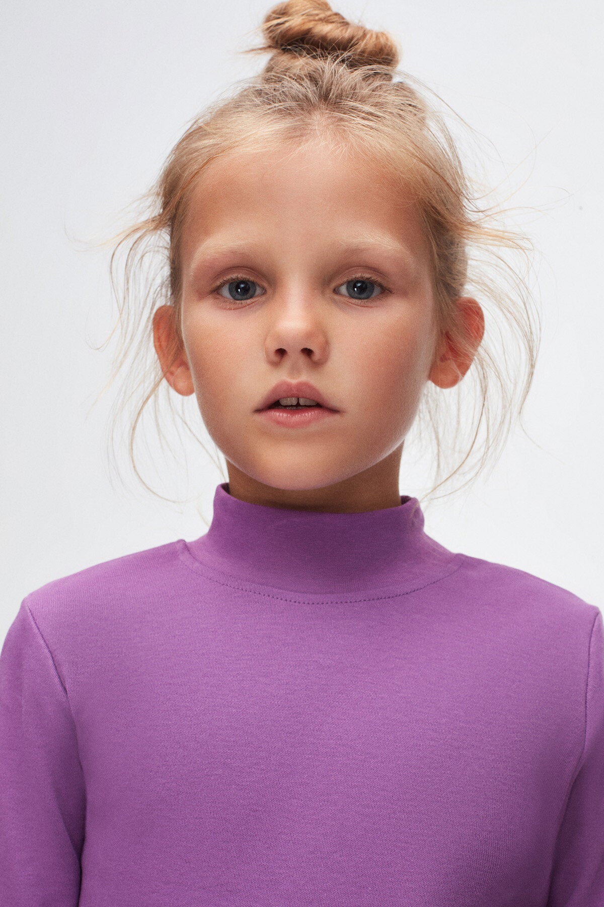 Girls' Basic Winter Mock Neck Long Sleeve T-Shirt (VIOLET)