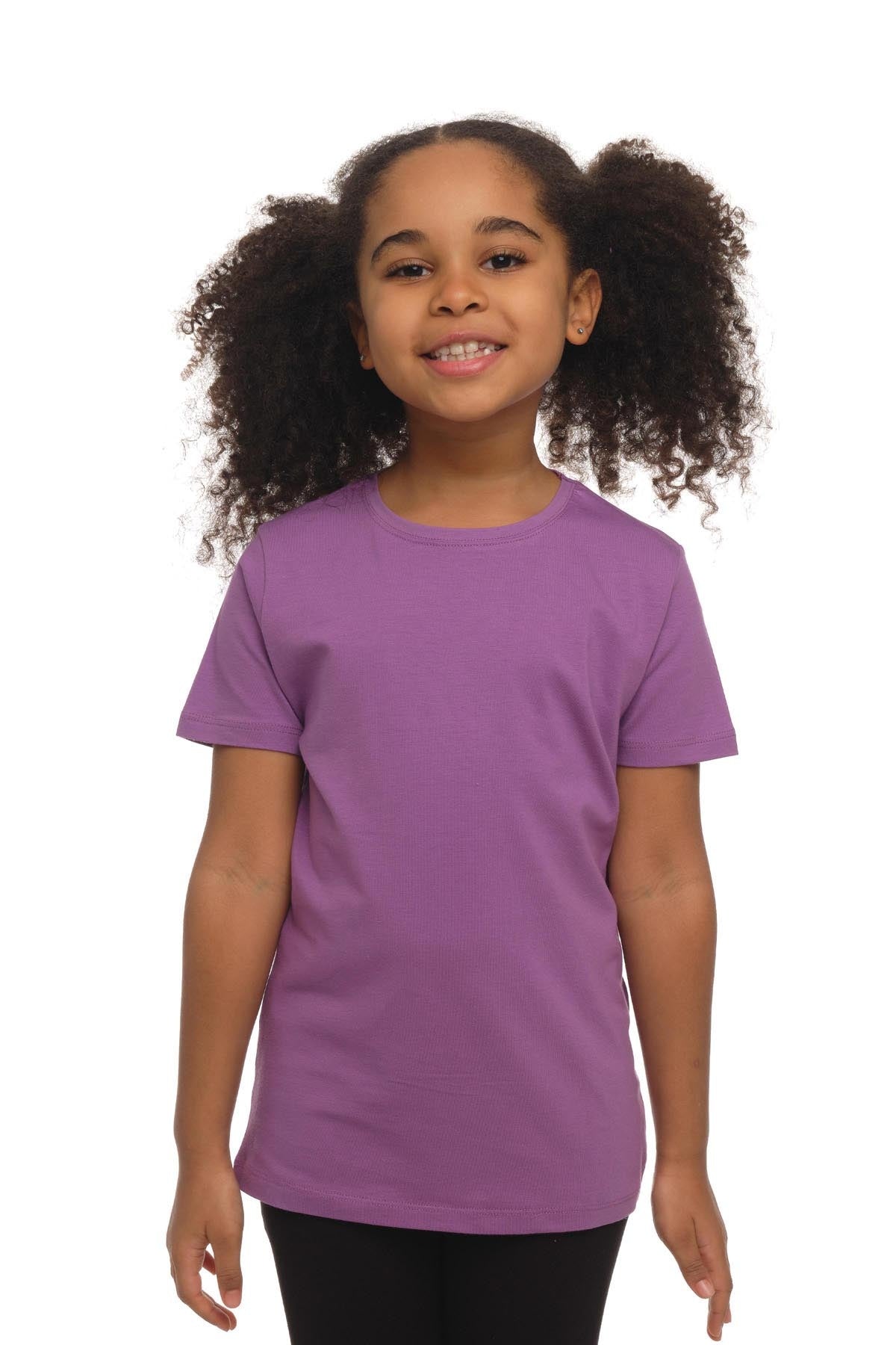 Basic Unisex Kids Crew Neck Short Sleeve T-Shirt (VIOLET)