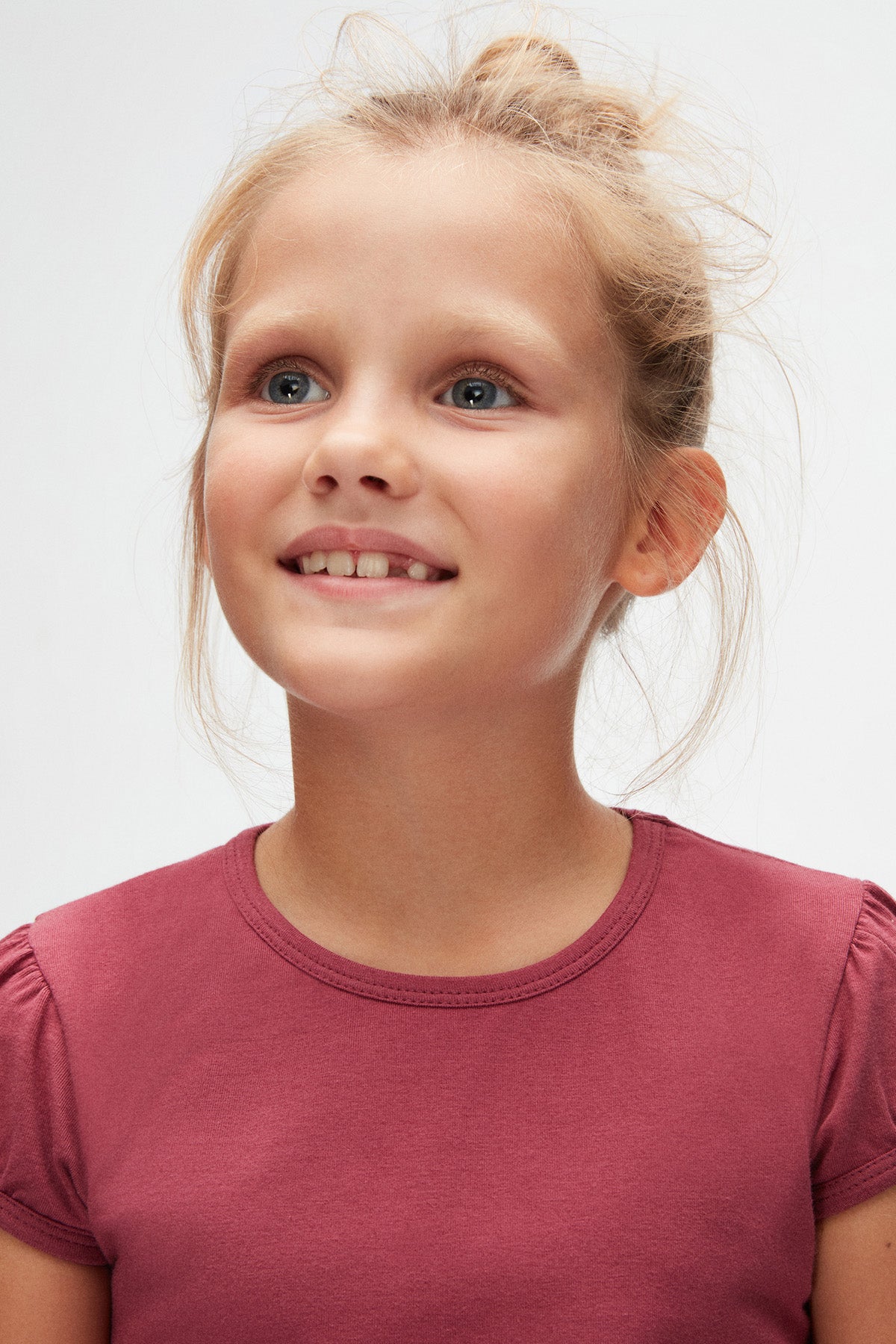 Girls' Basic Crew Neck Puff Sleeve T-Shirt (RED VIOLET)