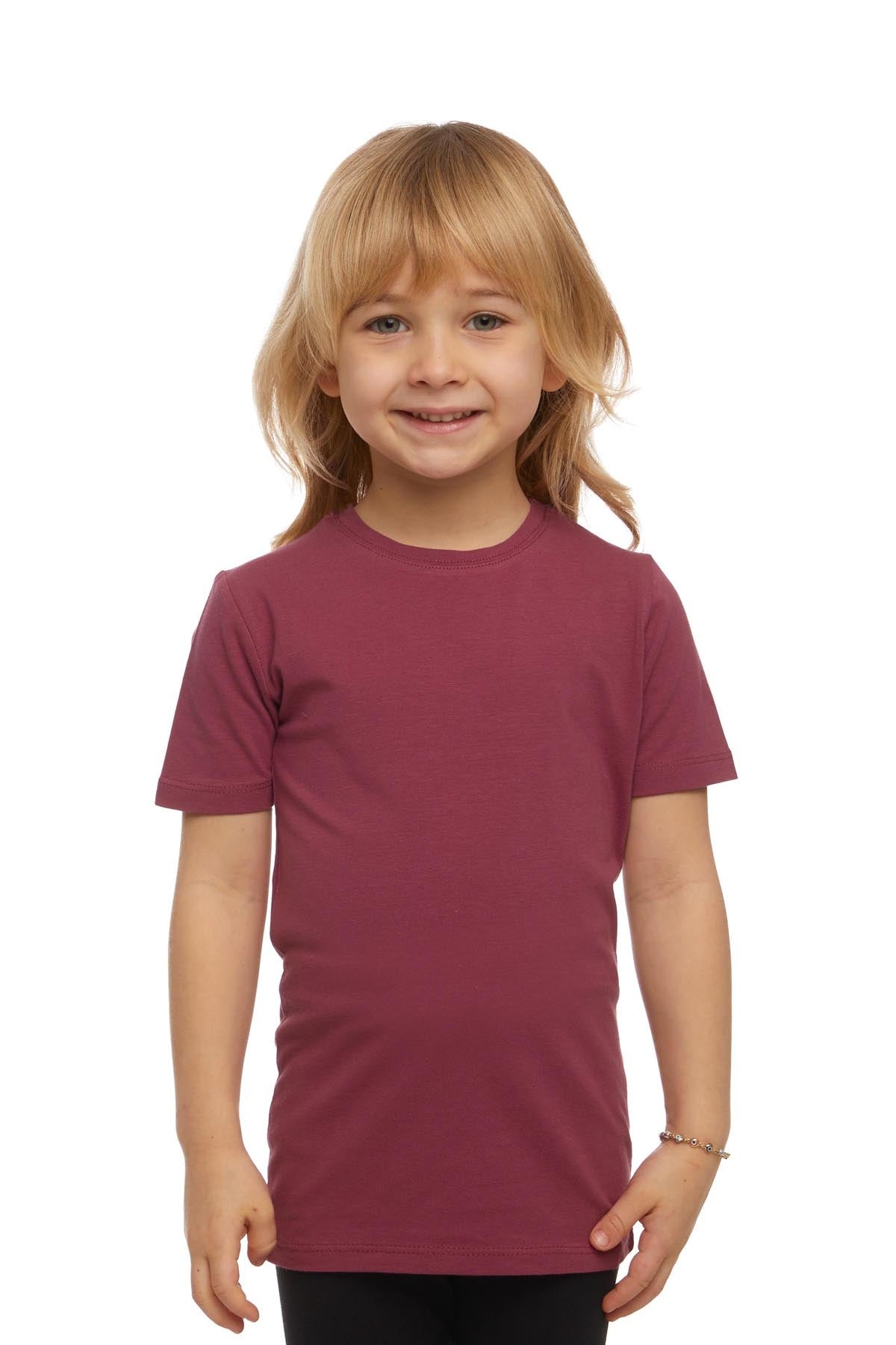 Basic Unisex Kids Crew Neck Short Sleeve T-Shirt (RED VIOLET)
