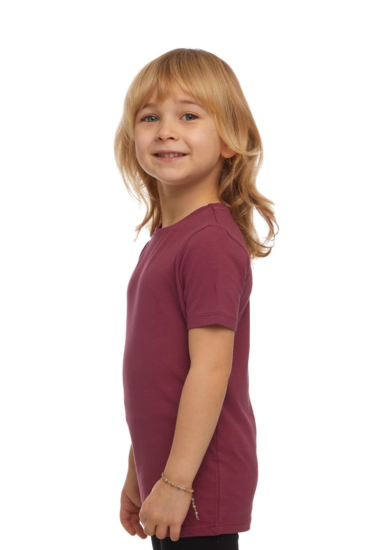 Basic Unisex Kids Crew Neck Short Sleeve T-Shirt (RED VIOLET)
