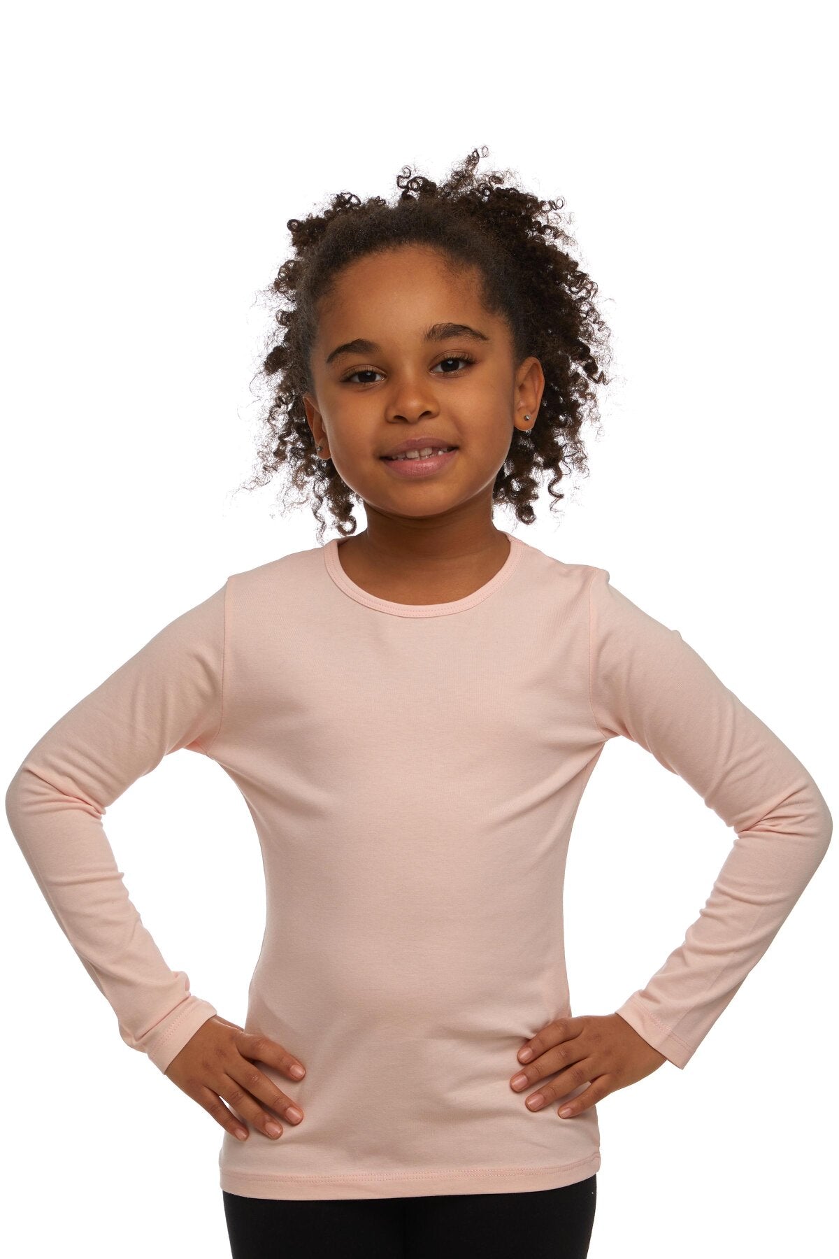 Girls' Basic Seasonal Stretch Long Sleeve T-Shirt (BRIGHT POWDER PINK)