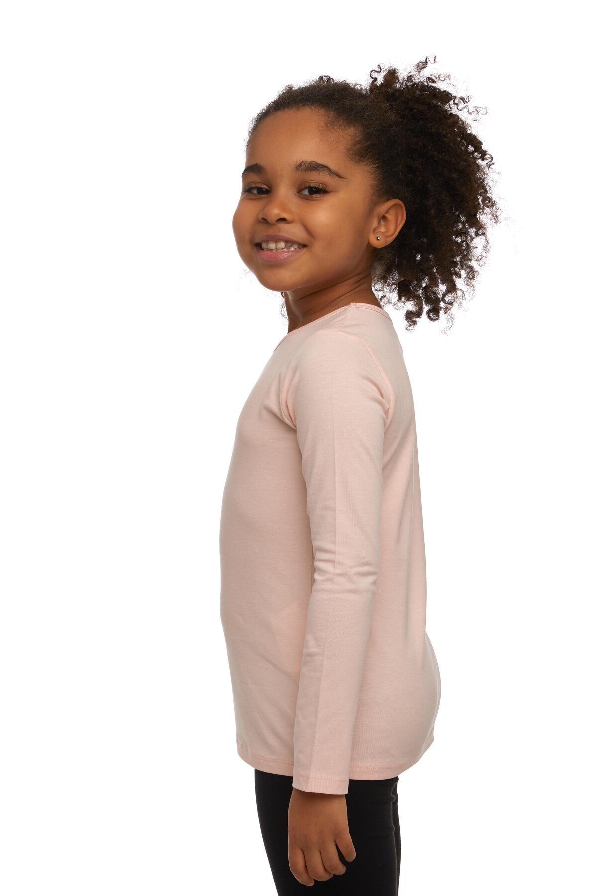 Girls' Basic Seasonal Stretch Long Sleeve T-Shirt (BRIGHT POWDER PINK)