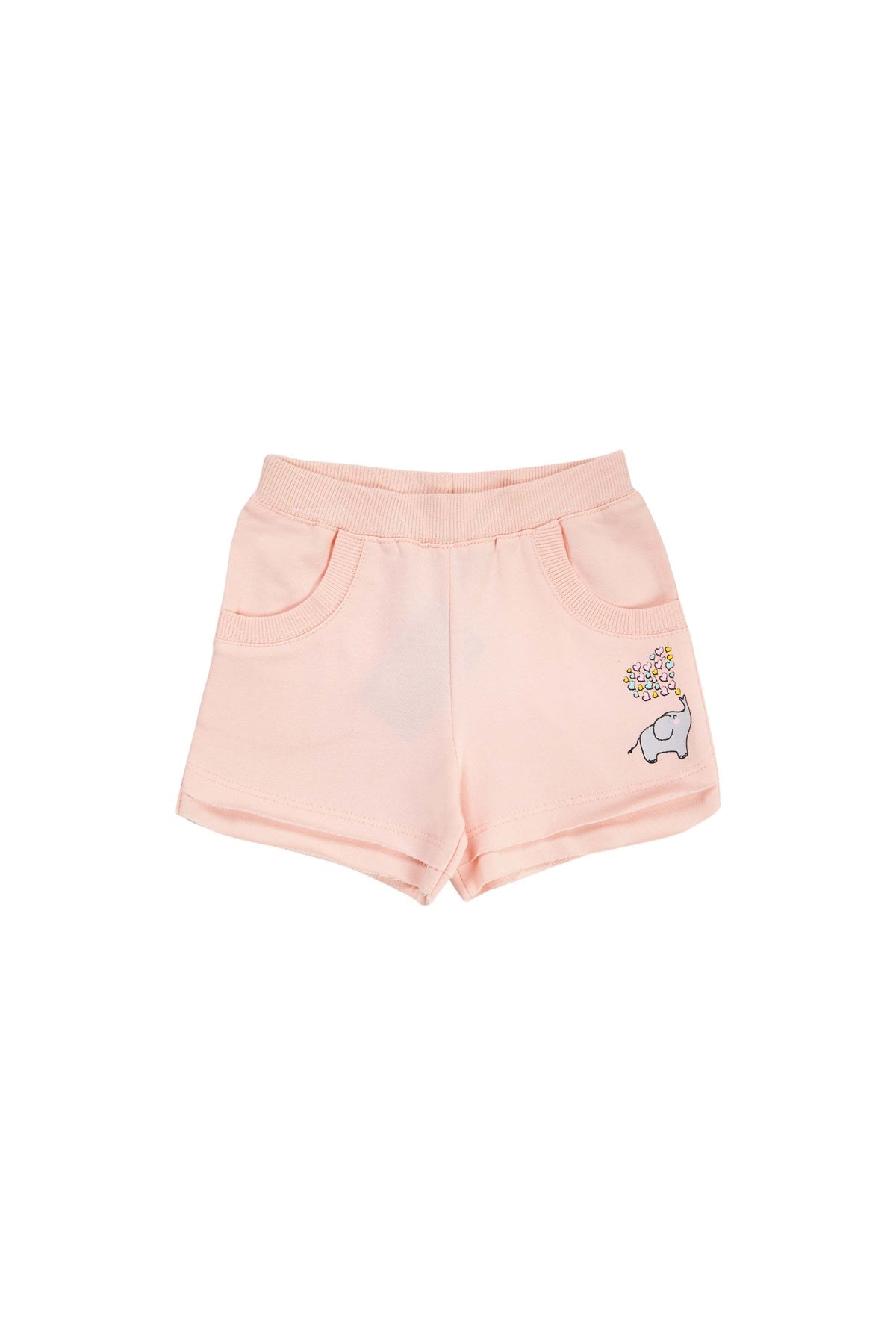 Girls' Elephant Print French Terry Shorts with Pockets (BRIGHT POWDER PINK)