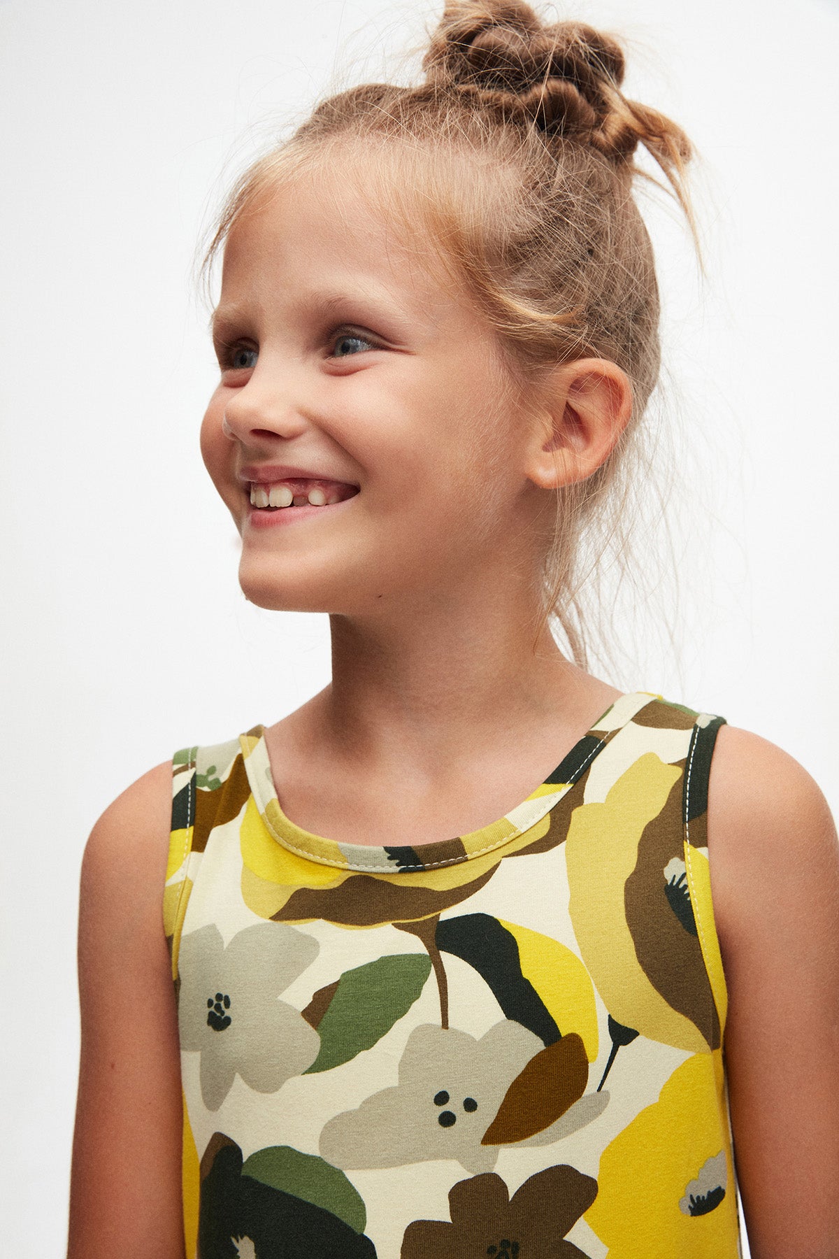 Girls Retro Flowers Patterned Sleeveless Dress (SPRING GREEN)