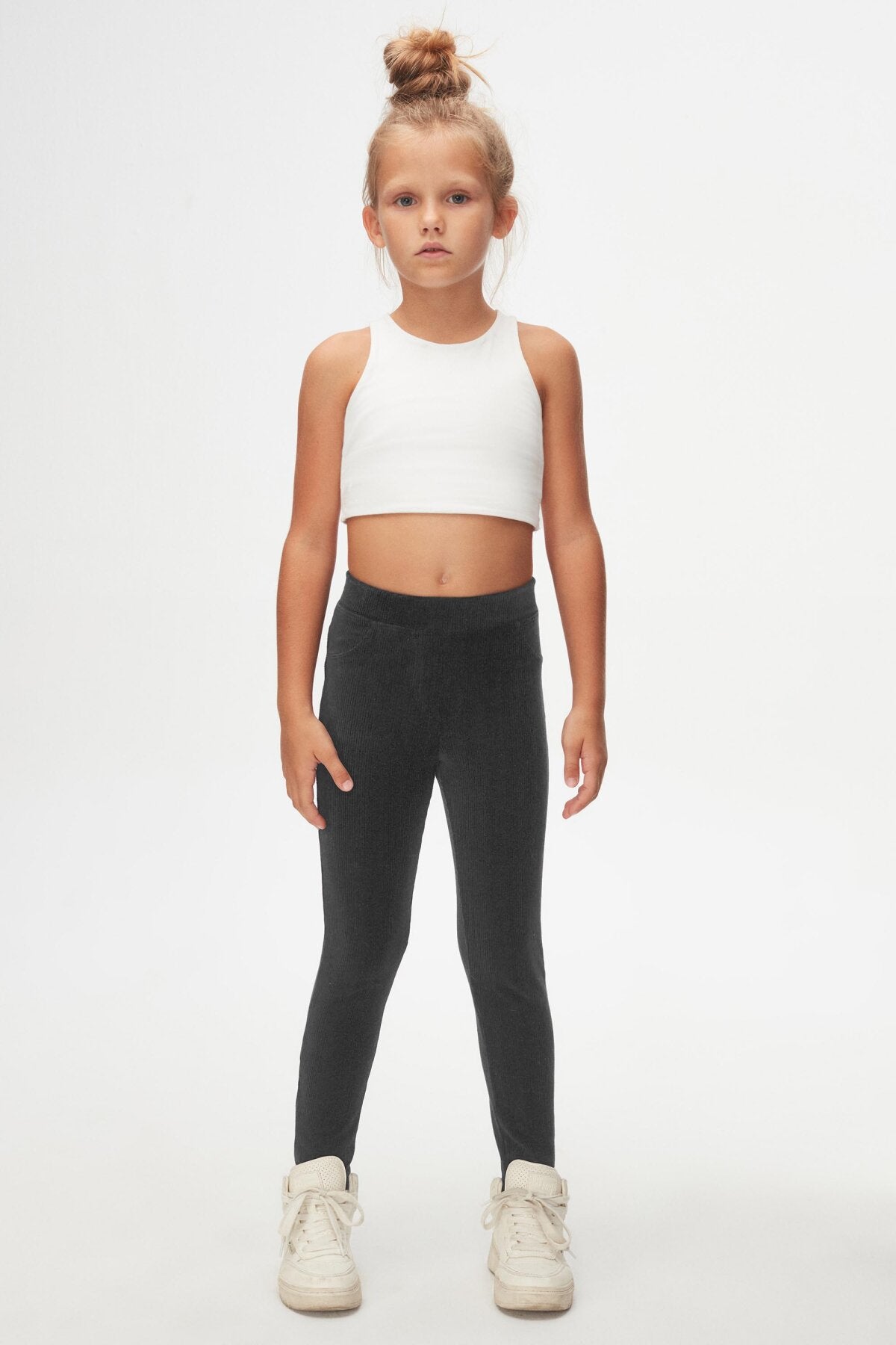 Girls' Ribbed Corduroy Leggings with Pockets (ASPHALT GRAY)