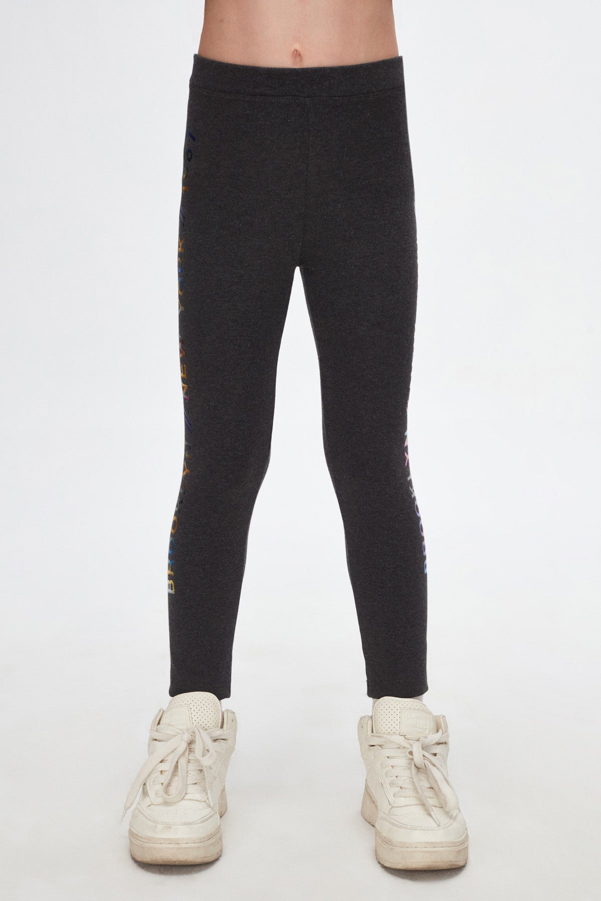 Girls' New York Printed Fleece-Lined Winter Leggings (ASPHALT GRAY)