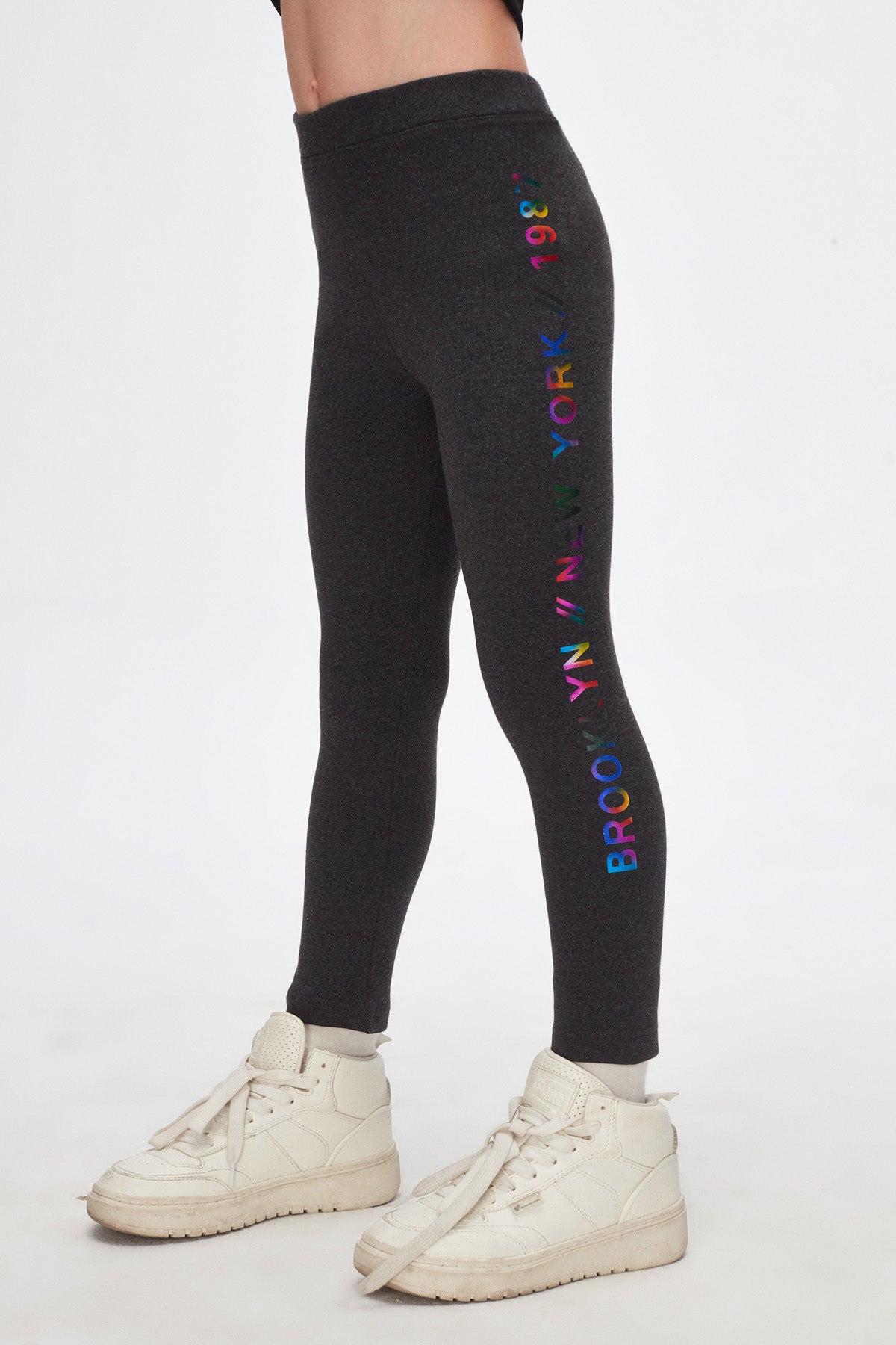 Girls' New York Printed Fleece-Lined Winter Leggings (ASPHALT GRAY)