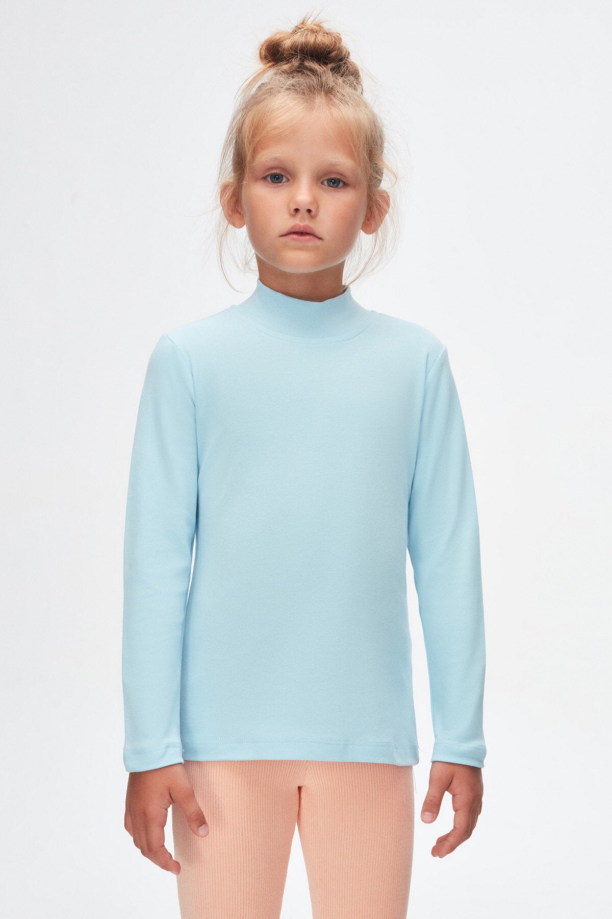 Girls' Basic Winter Mock Neck Long Sleeve T-Shirt (BABY BLUE)