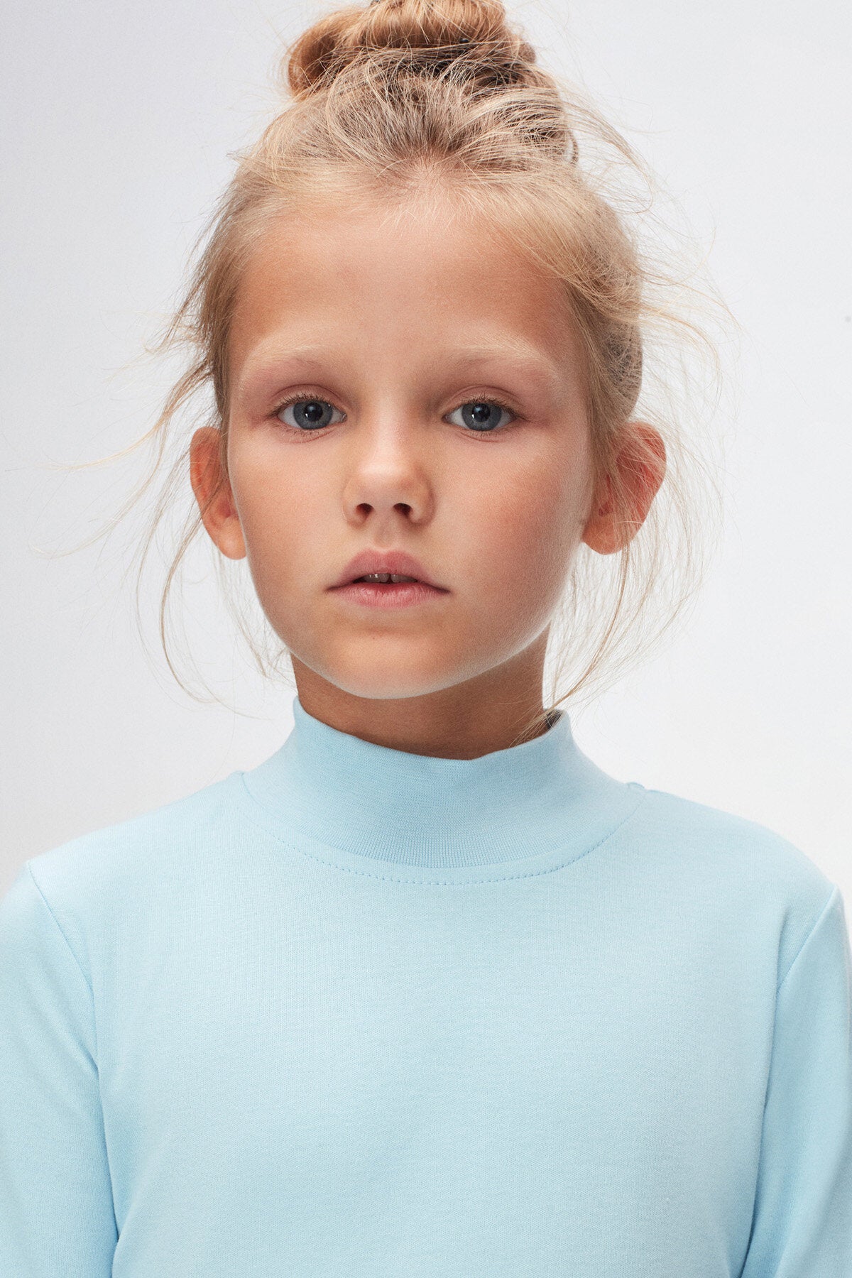 Girls' Basic Winter Mock Neck Long Sleeve T-Shirt (BABY BLUE)