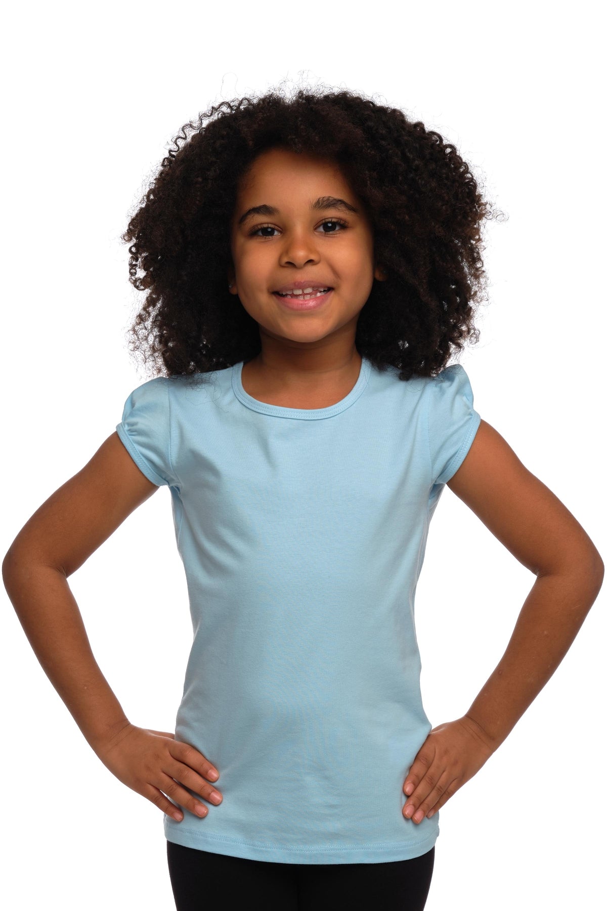 Girls' Basic Crew Neck Puff Sleeve T-Shirt (BABY BLUE)
