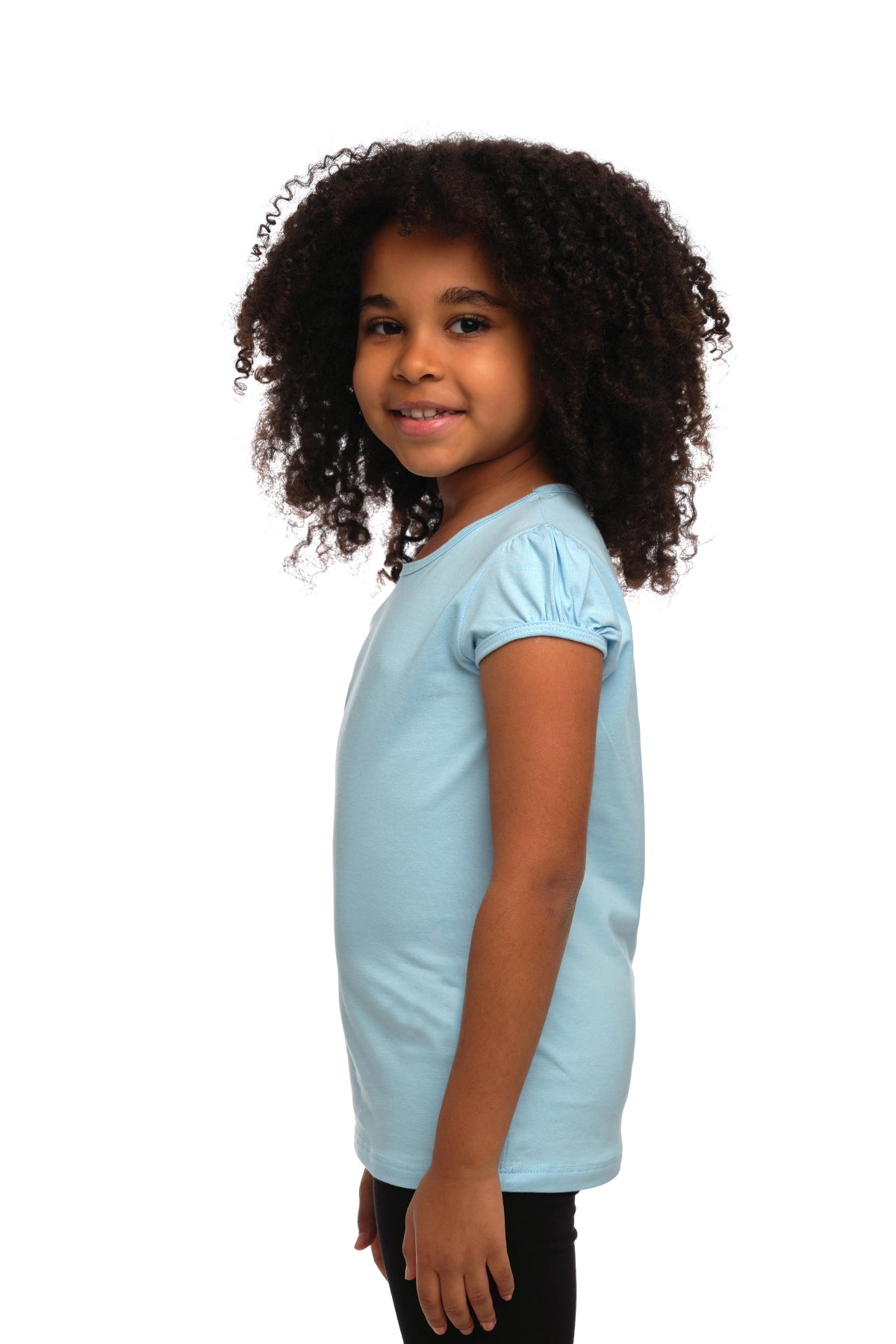 Girls' Basic Crew Neck Puff Sleeve T-Shirt (BABY BLUE)