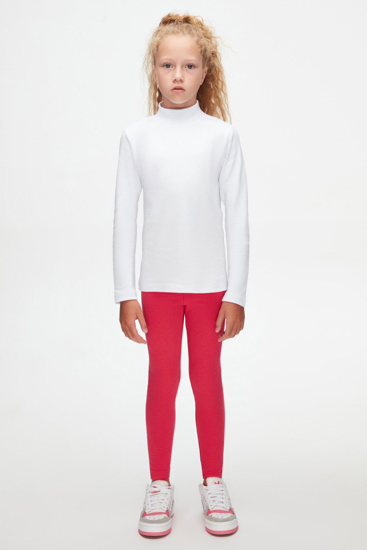Girls' Basic Winter Mock Neck Long Sleeve T-Shirt (WHITE)