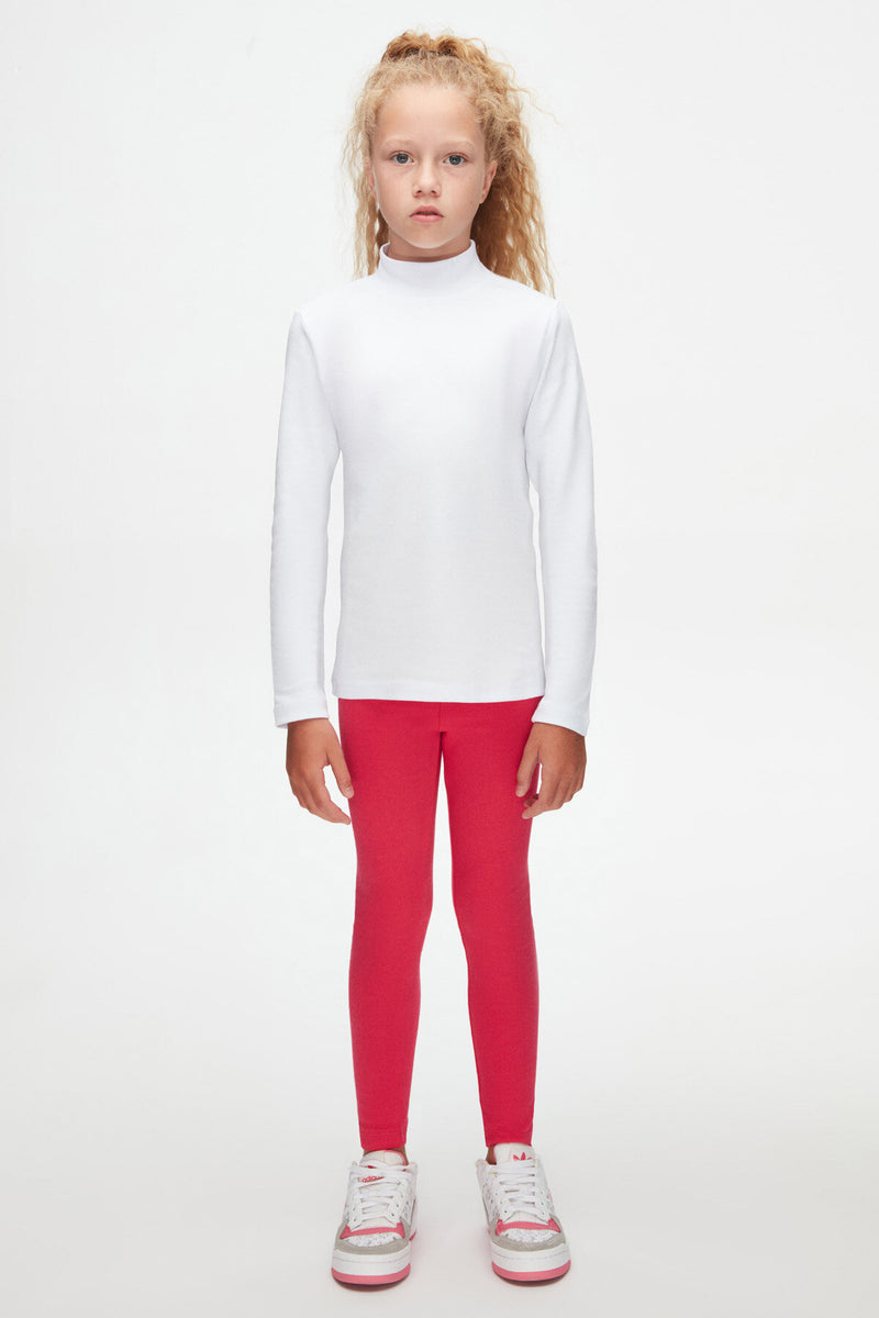 Girls' Basic Winter Mock Neck Long Sleeve T-Shirt (WHITE)