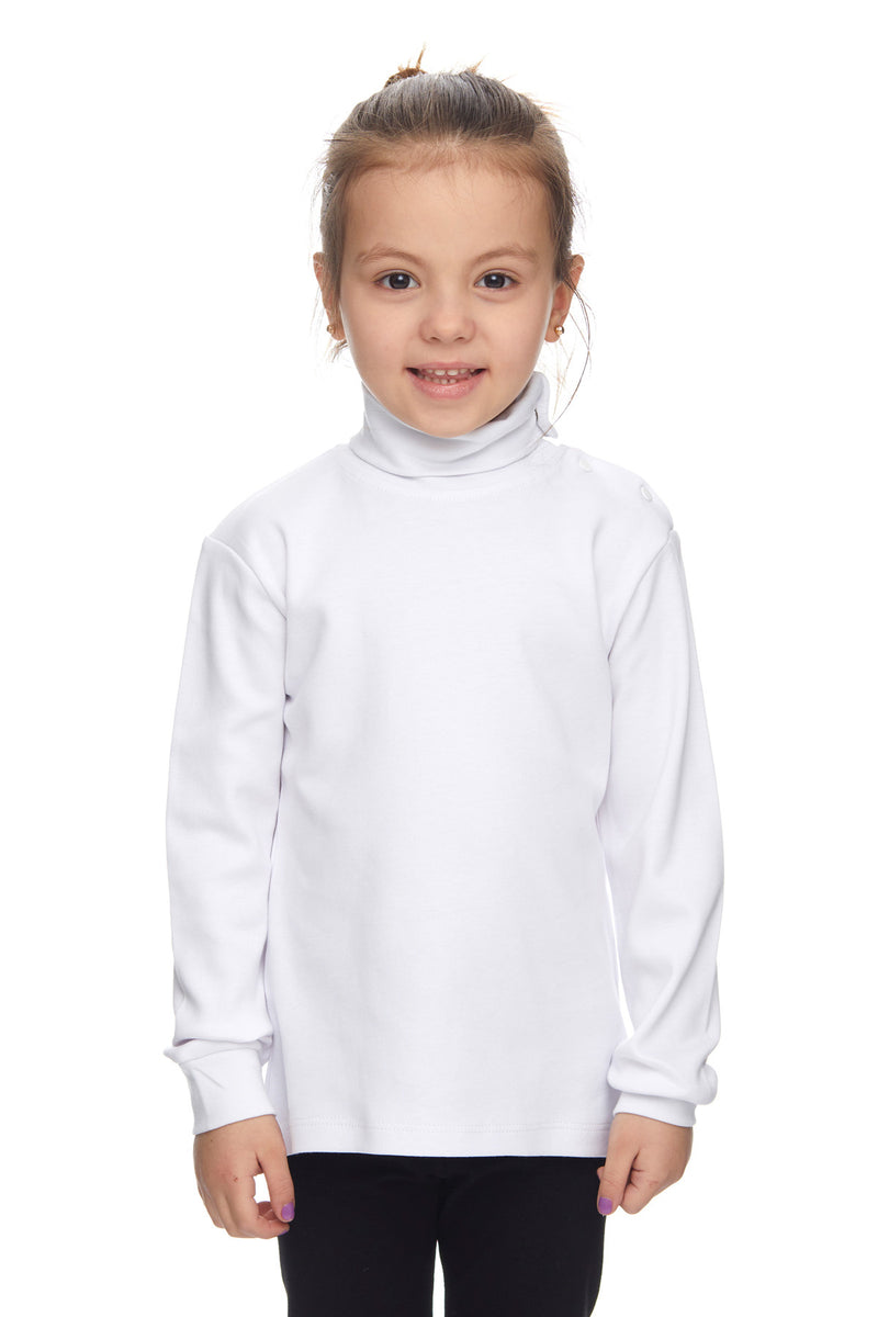 Girls' Basic Snap-Button Full Turtleneck Fleeced Winter Long Sleeve T-Shirt (WHITE)