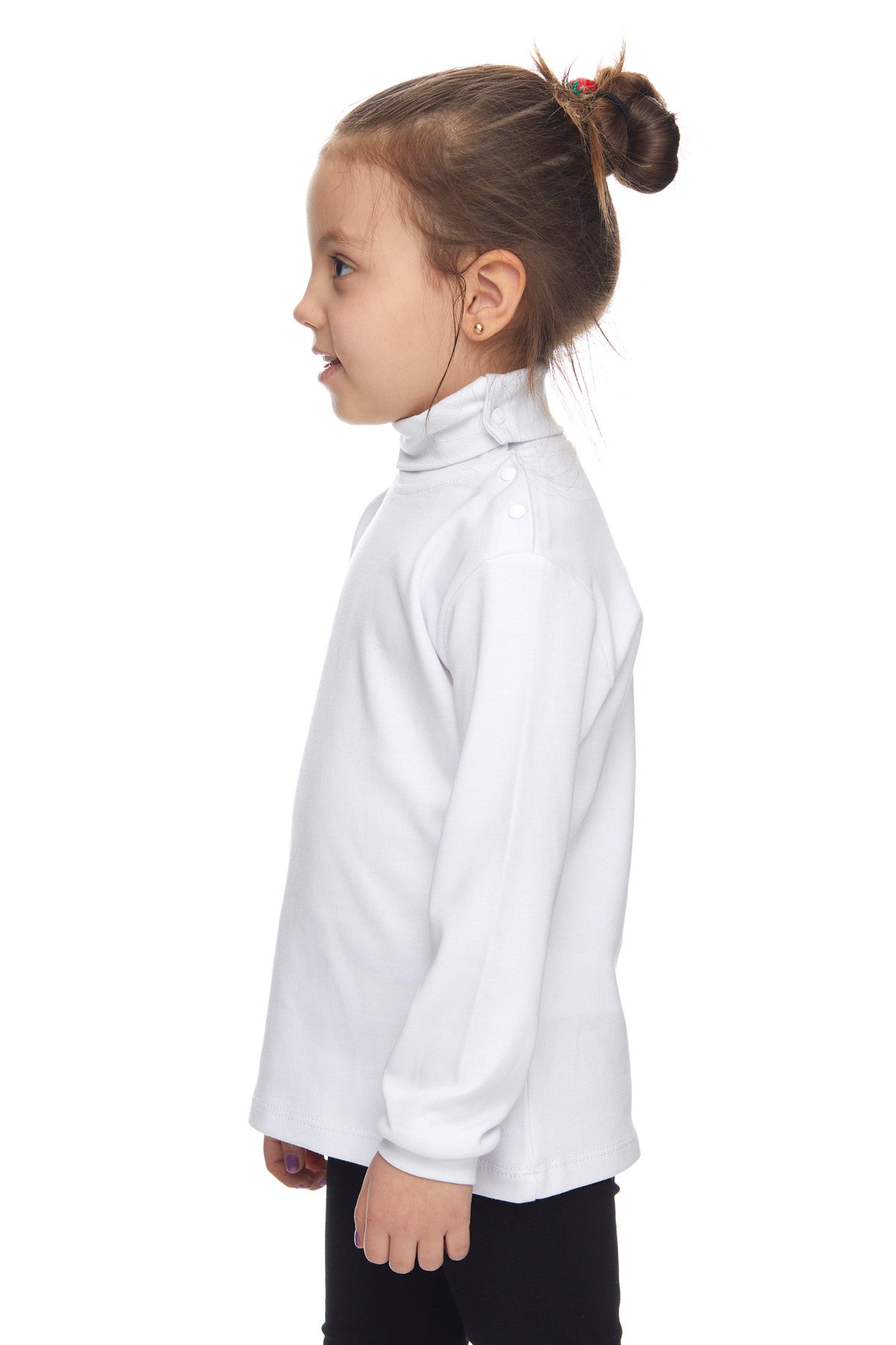 Girls' Basic Snap-Button Full Turtleneck Fleeced Winter Long Sleeve T-Shirt (WHITE)