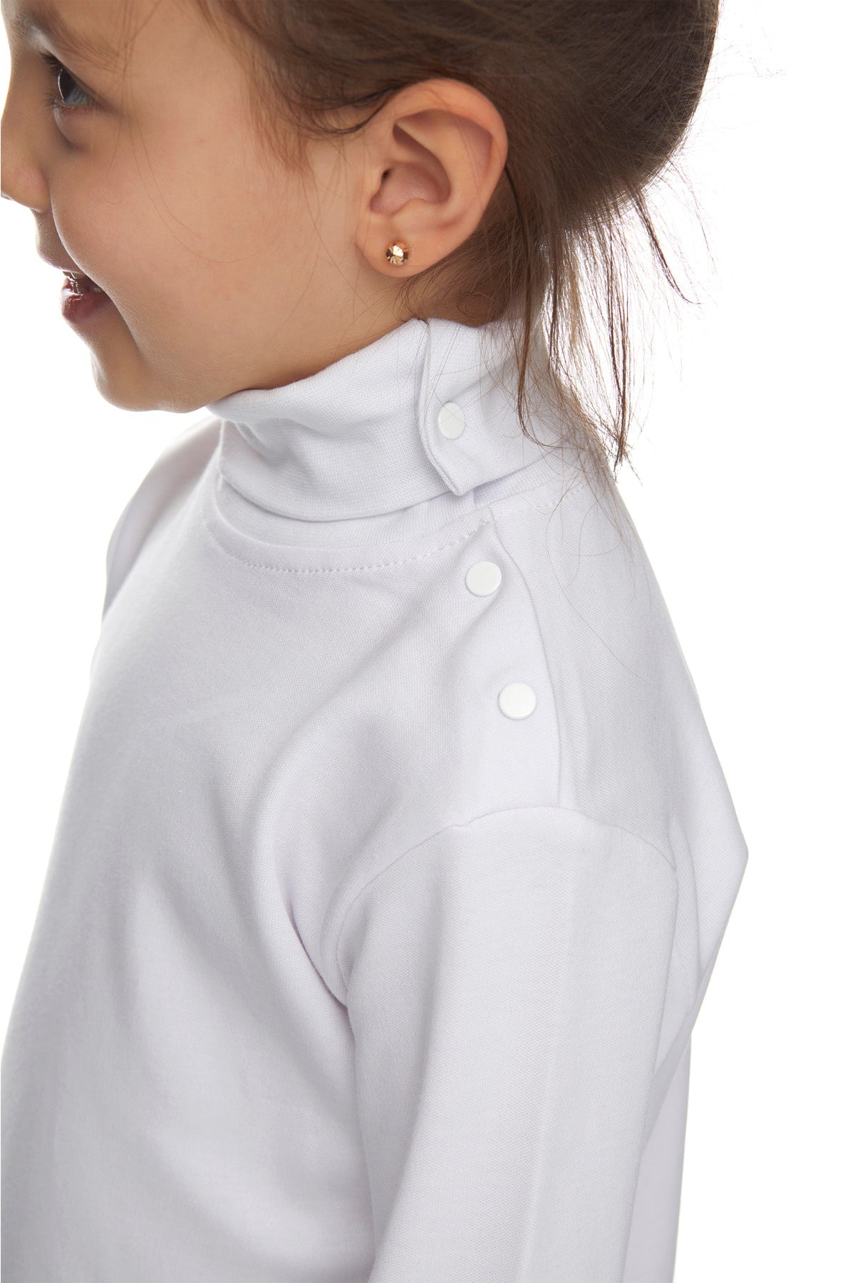 Girls' Basic Snap-Button Full Turtleneck Fleeced Winter Long Sleeve T-Shirt (WHITE)