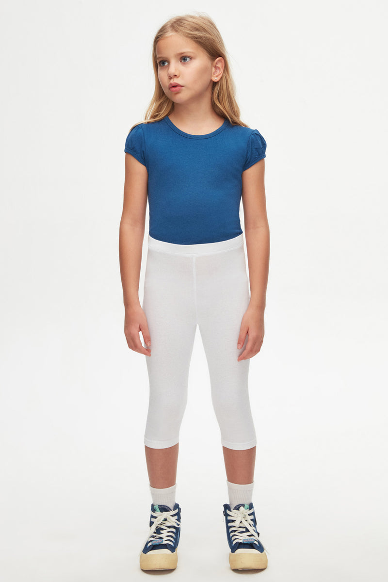 Girls' Basic Below-the-Knee Capri Leggings (WHITE)