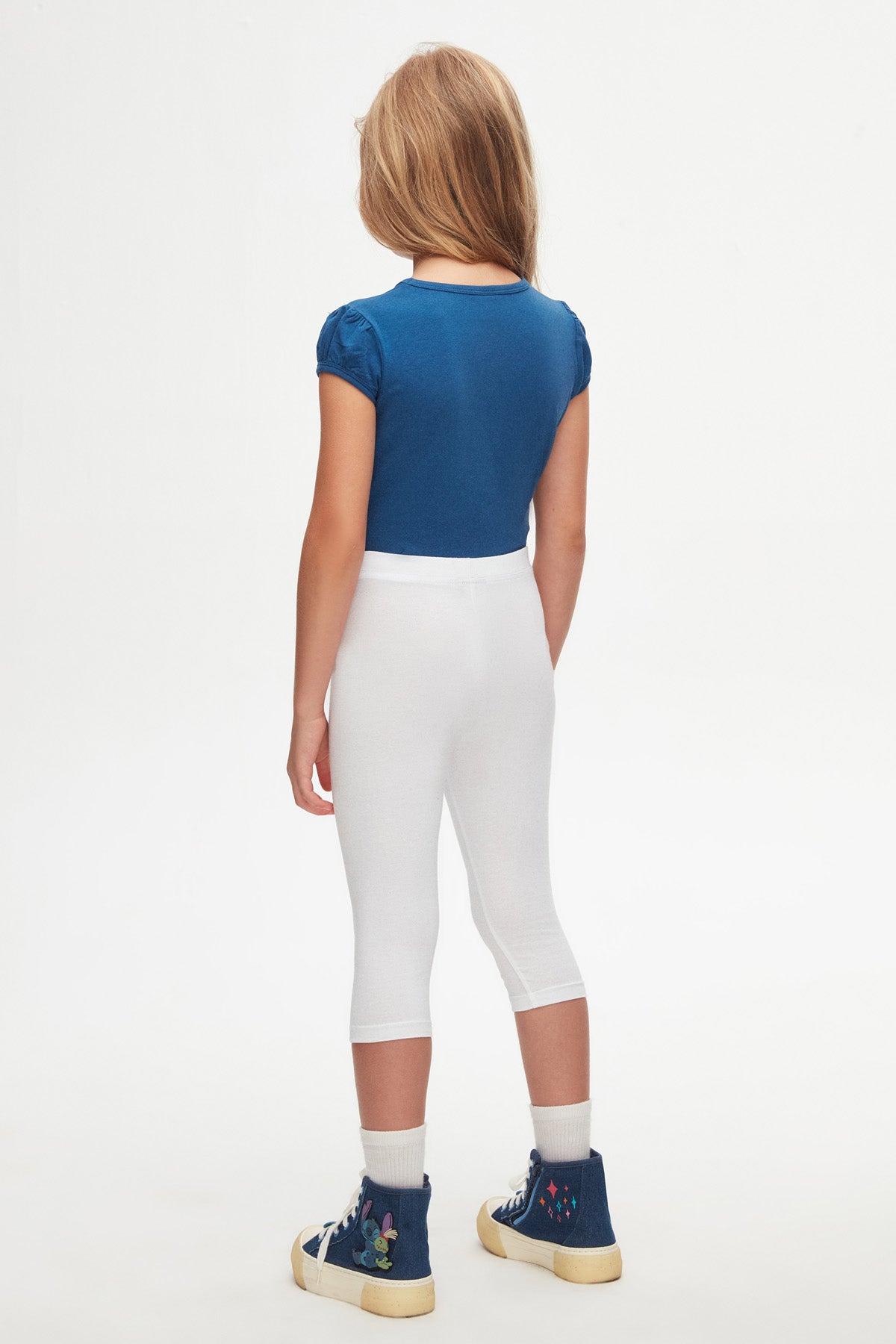 Girls' Basic Below-the-Knee Capri Leggings (WHITE)