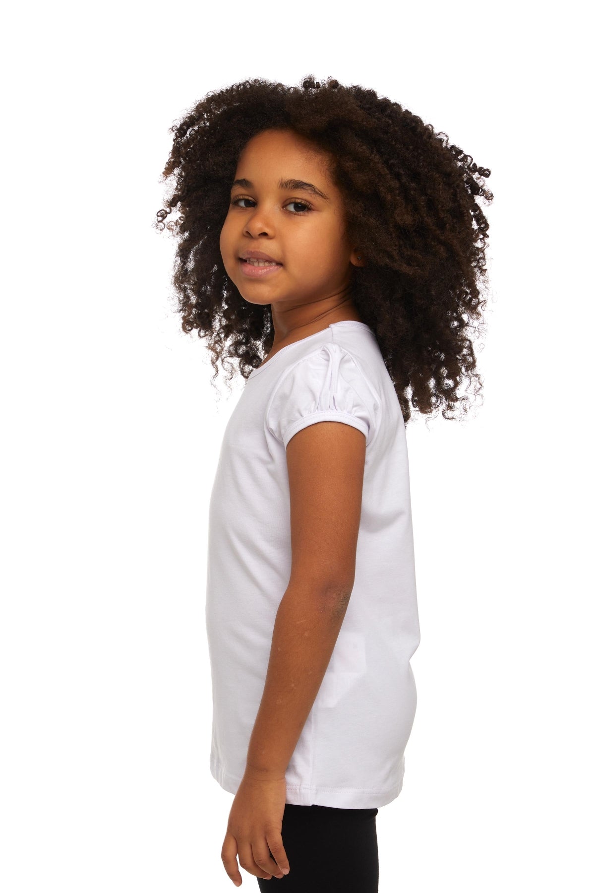 Girls' Basic Crew Neck Puff Sleeve T-Shirt (WHITE)