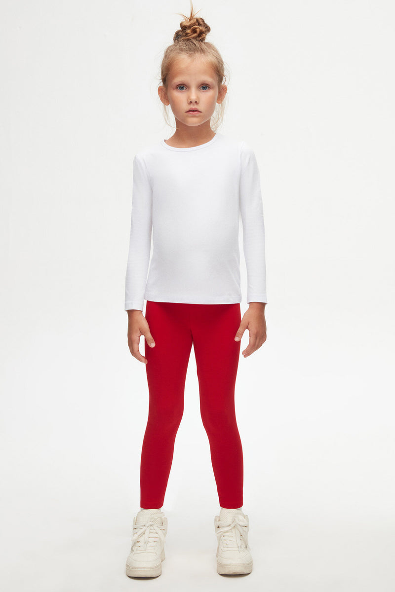 Girls' Basic Seasonal Stretch Long Sleeve T-Shirt (WHITE)