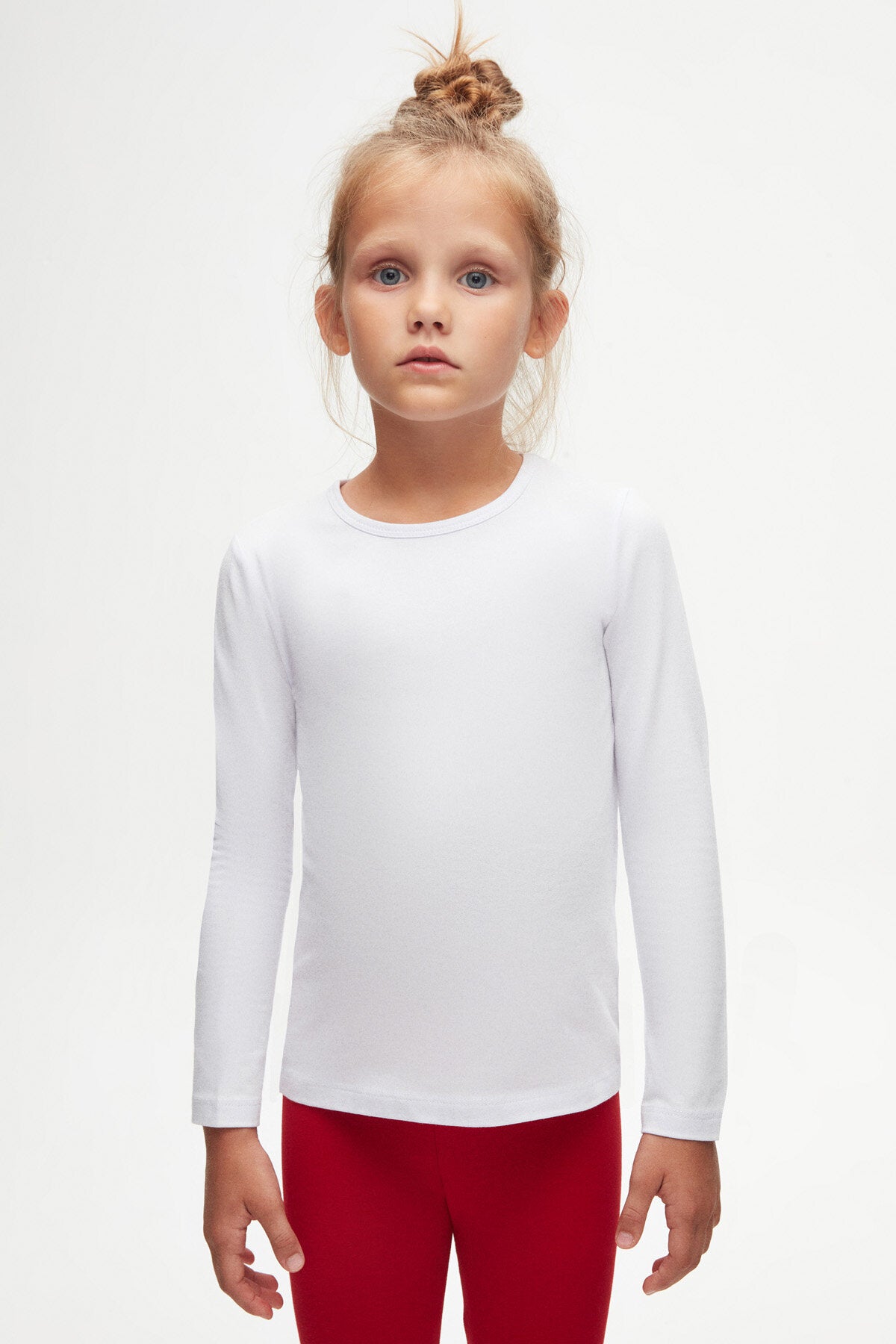 Girls' Basic Seasonal Stretch Long Sleeve T-Shirt (WHITE)